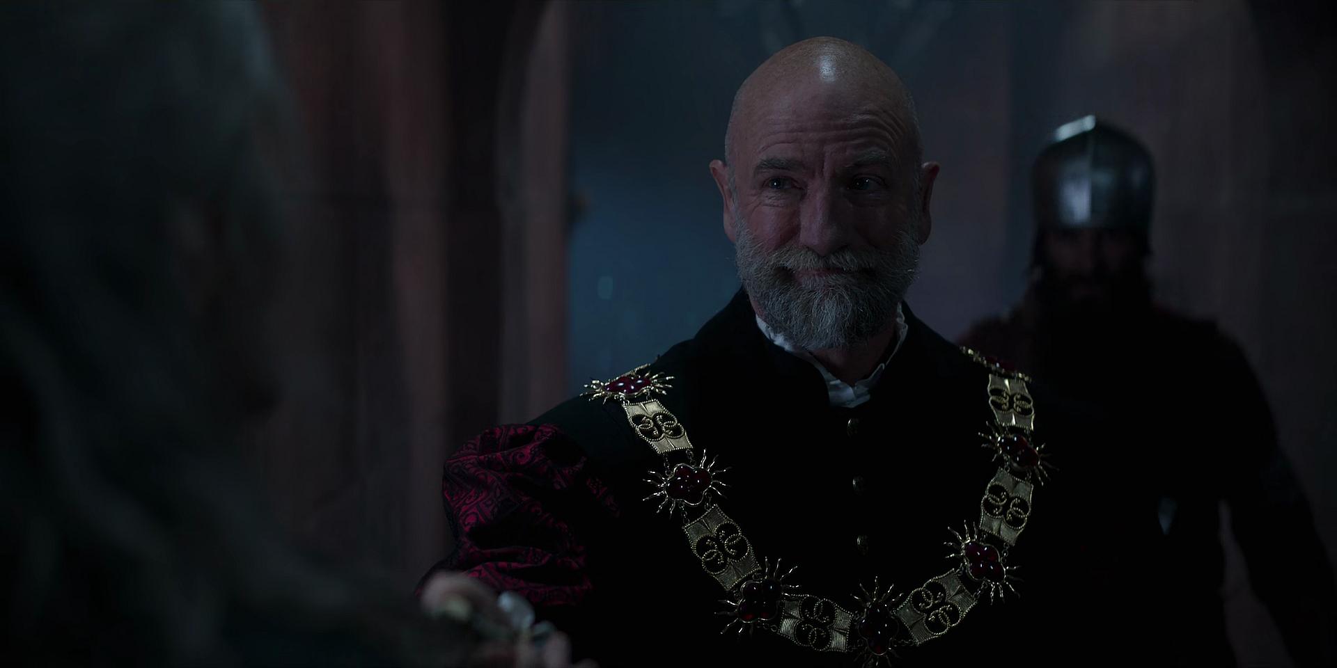 Dijkstra (Graham McTavish) questions Geralt (Henry Cavill) in The Witcher S3 E6 (2023)