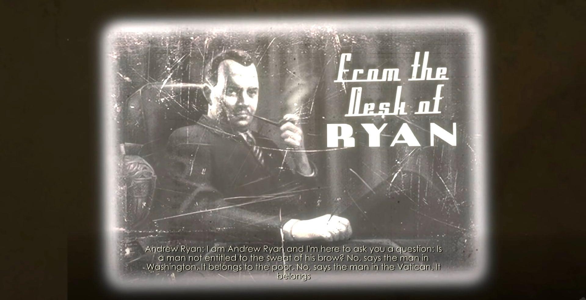 Andrew Ryan (Armin Shimerman) attempts to sell Americans on Rapture in BioShock (2007), 2K Games