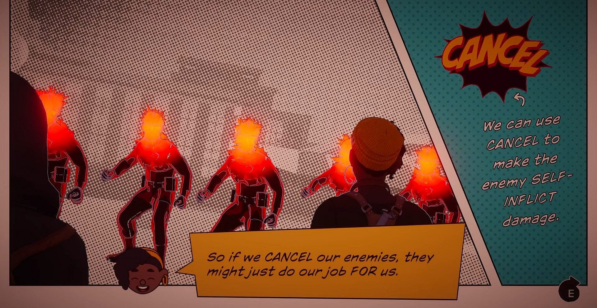 The team learns how to weaponize Cancel Culture in Dustborn (2024), Red Thread Games