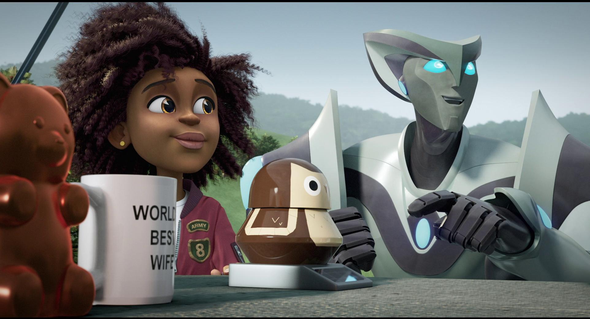 Nightshade (Z Infante) comes out as non-binary in Transformers: Earthspark Episodes 9-10 "Age of Evolution" (2022), Hasbro/Nickelodeon Animation Studio