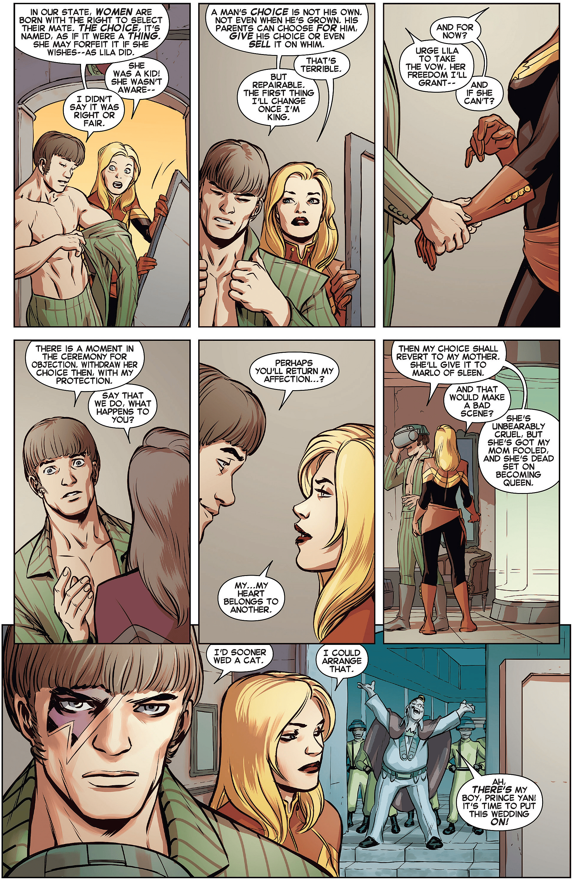 Carol Danvers eyes shirtless Prince Yan in Captain Marvel Vol. 8 #9 (2014), Marvel Comics