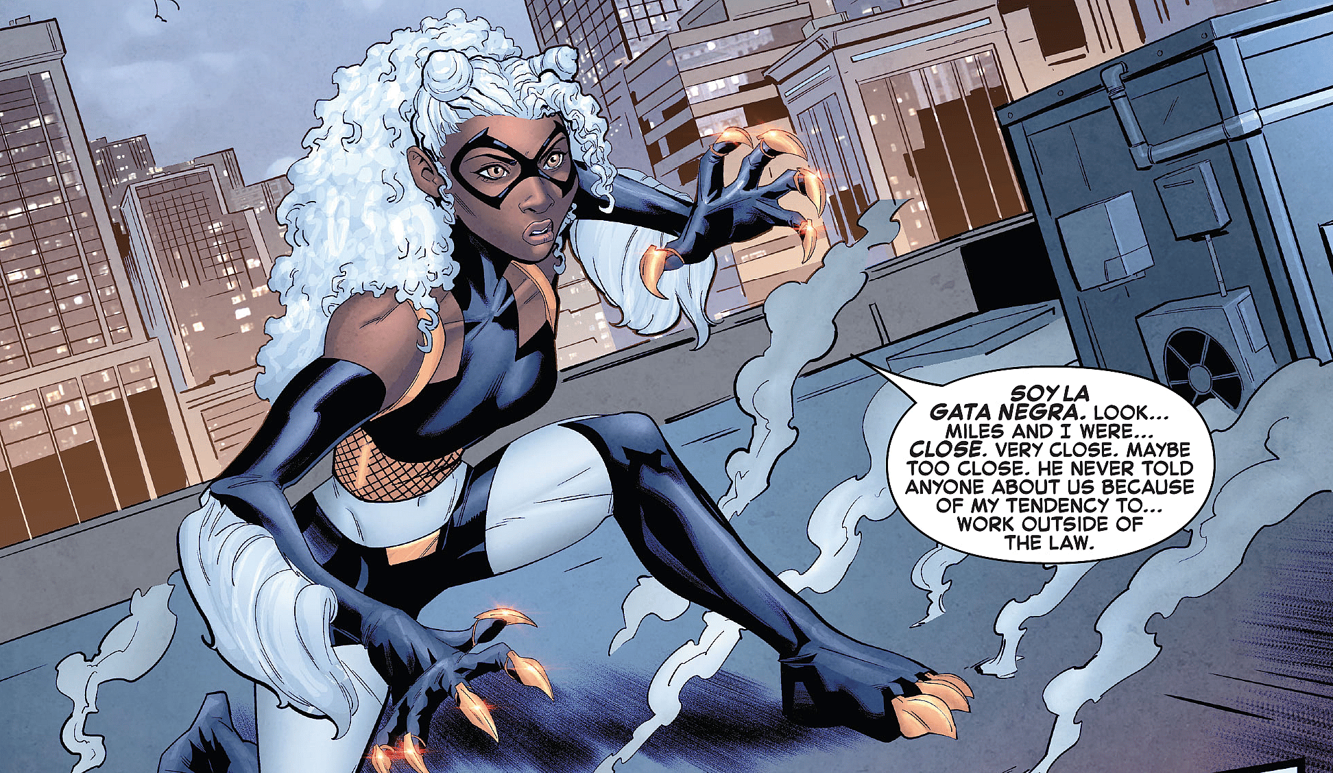 Gata Negra makes her debut in Edge of Spider-Verse Vol. 3 # "Hermanita" (2023), Marvel Comics. Words by David Betancourt, art by Julian Shaw, Andrew Dalhouse, and Joe Caramagna.