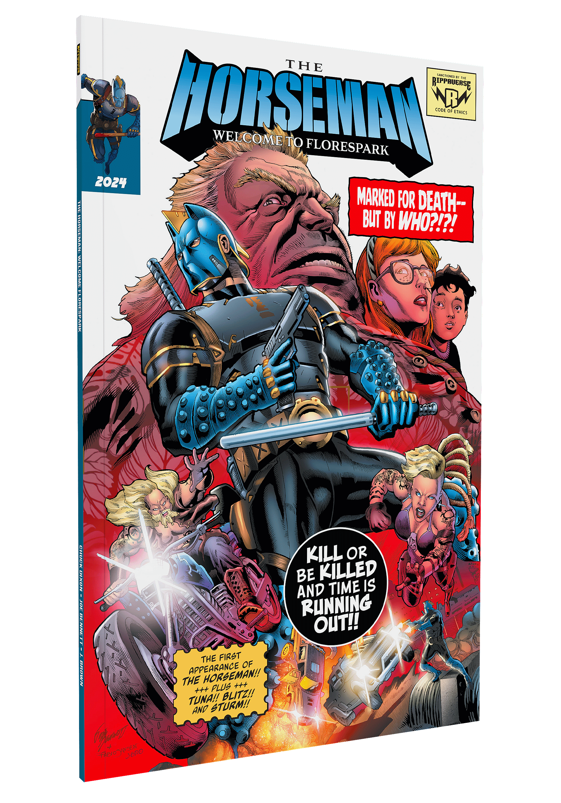 The Horseman evokes some classic comic book visuals on Joe Bennett's variant cover to The Horseman Vol. 1 #1 (2024), Rippaverse