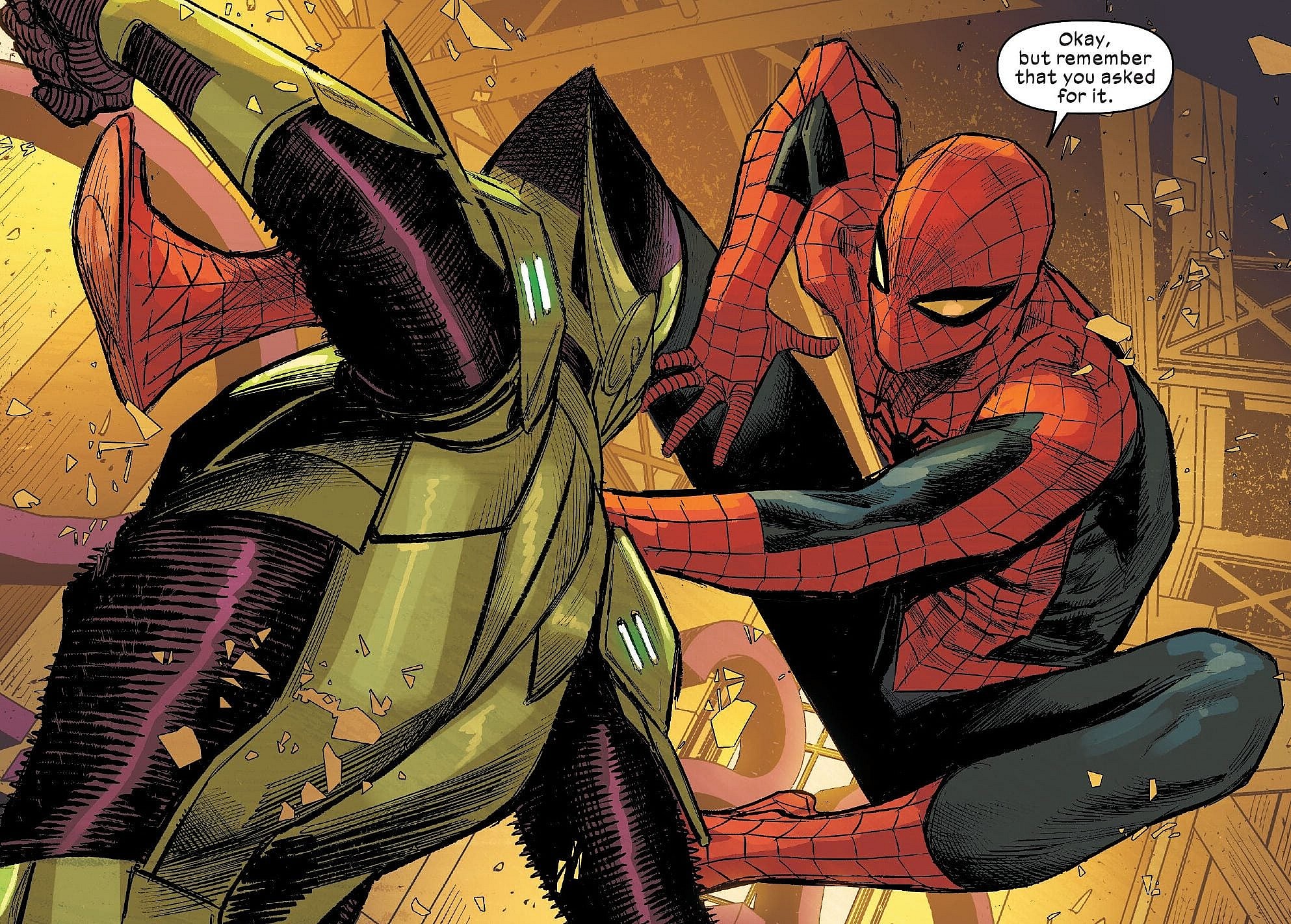 Peter and Harry prepare to spar in Ultimate Spider-Man Vol. 3 #7 (2024), Marvel Comics. Words by Jonathan Hickman, art by Marco Checchetto,Matthew Wilson, and Cory Petit.