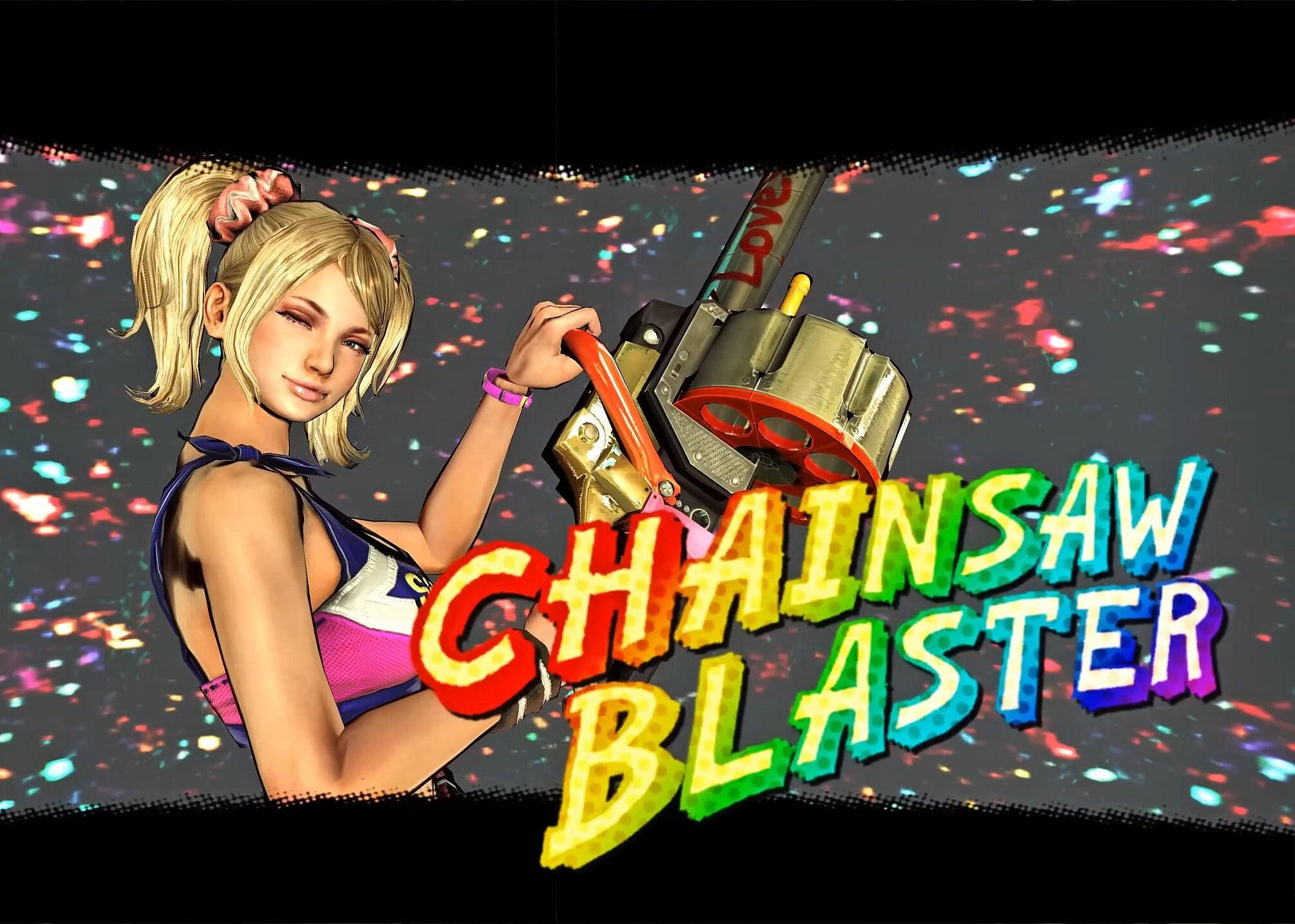 Juliet (Tara Strong) gains access to her Chainsaw Blaster weapon in Lollipop Chainsaw (2012)