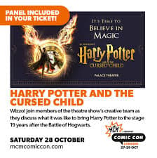 The original announcement image for MCM London Comic Con's 2023 now-cancelled 'Harry Potter and The Cursed Child' panel. (Original image deleted before a higher quality version could be archived)