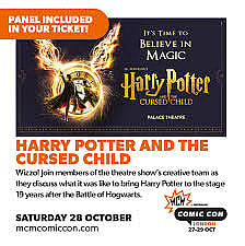 The original announcement image for MCM London Comic Con's 2023 now-cancelled 'Harry Potter and The Cursed Child' panel. (Original image deleted before a higher quality version could be archived)
