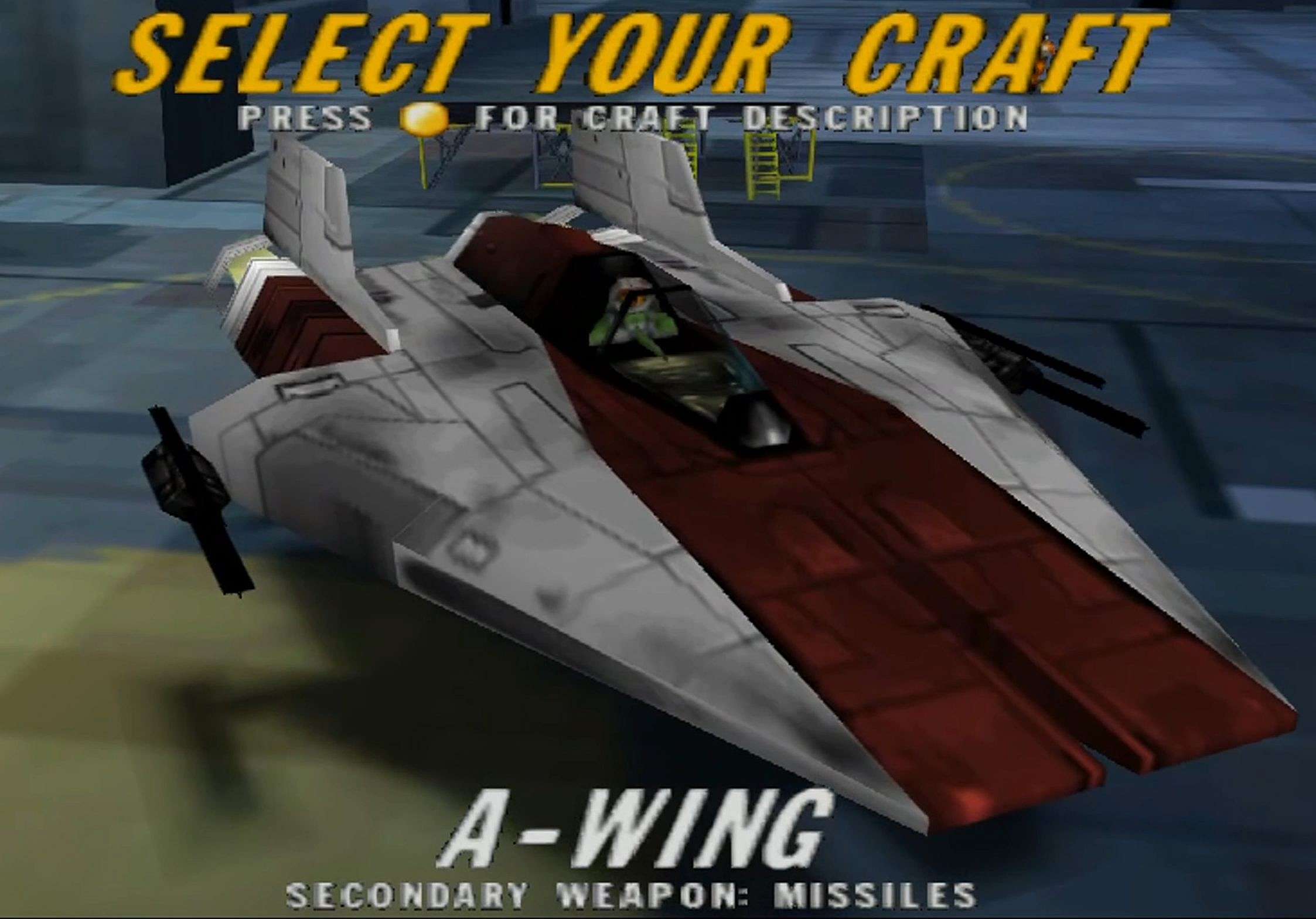 An A-wing is ready for take-off in Star Wars: Rogue Squadron (1998), Factor 5