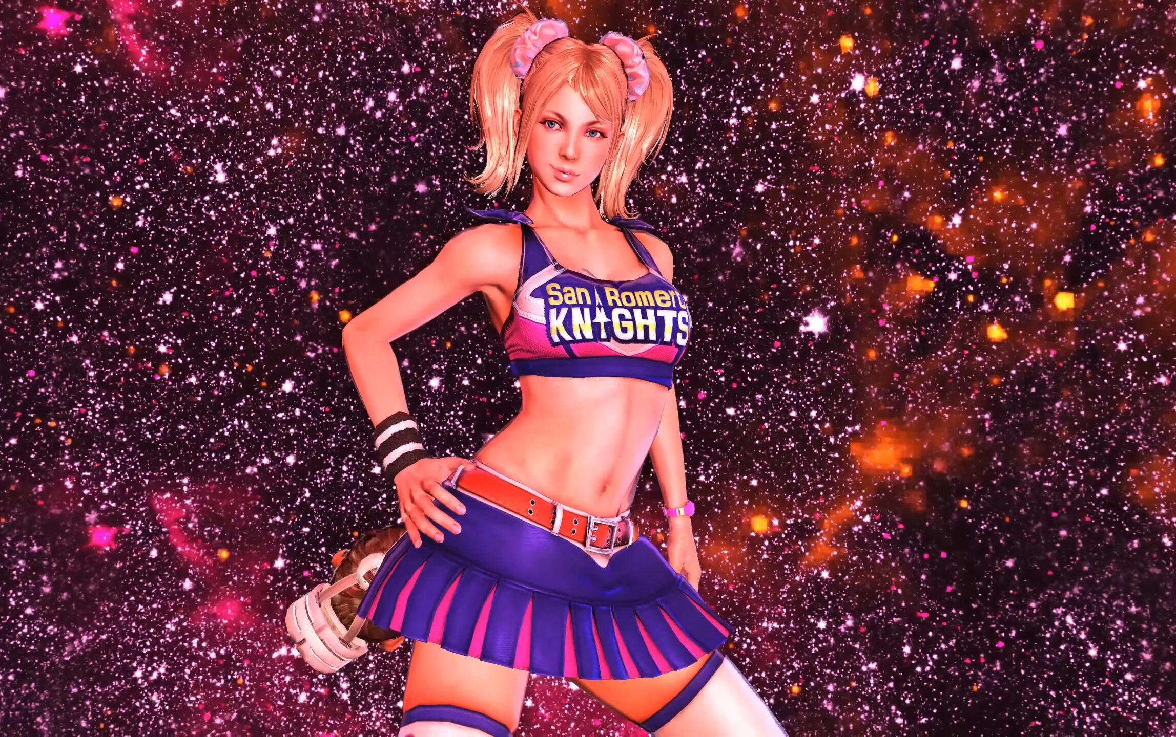 Juliet (Tara Strong) strikes a pose in Lollipop Chainsaw (2012), Kadokawa Games