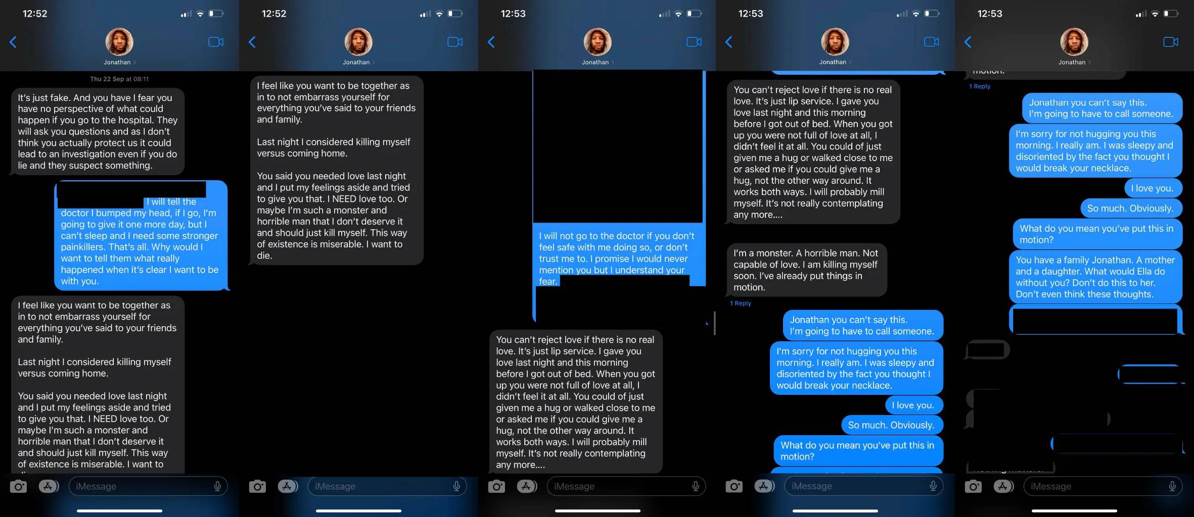 Text messages exchanged between Jonathan Majors and Grace Jabbari, as produced by the Manhattan District Attorney's Office via Variety