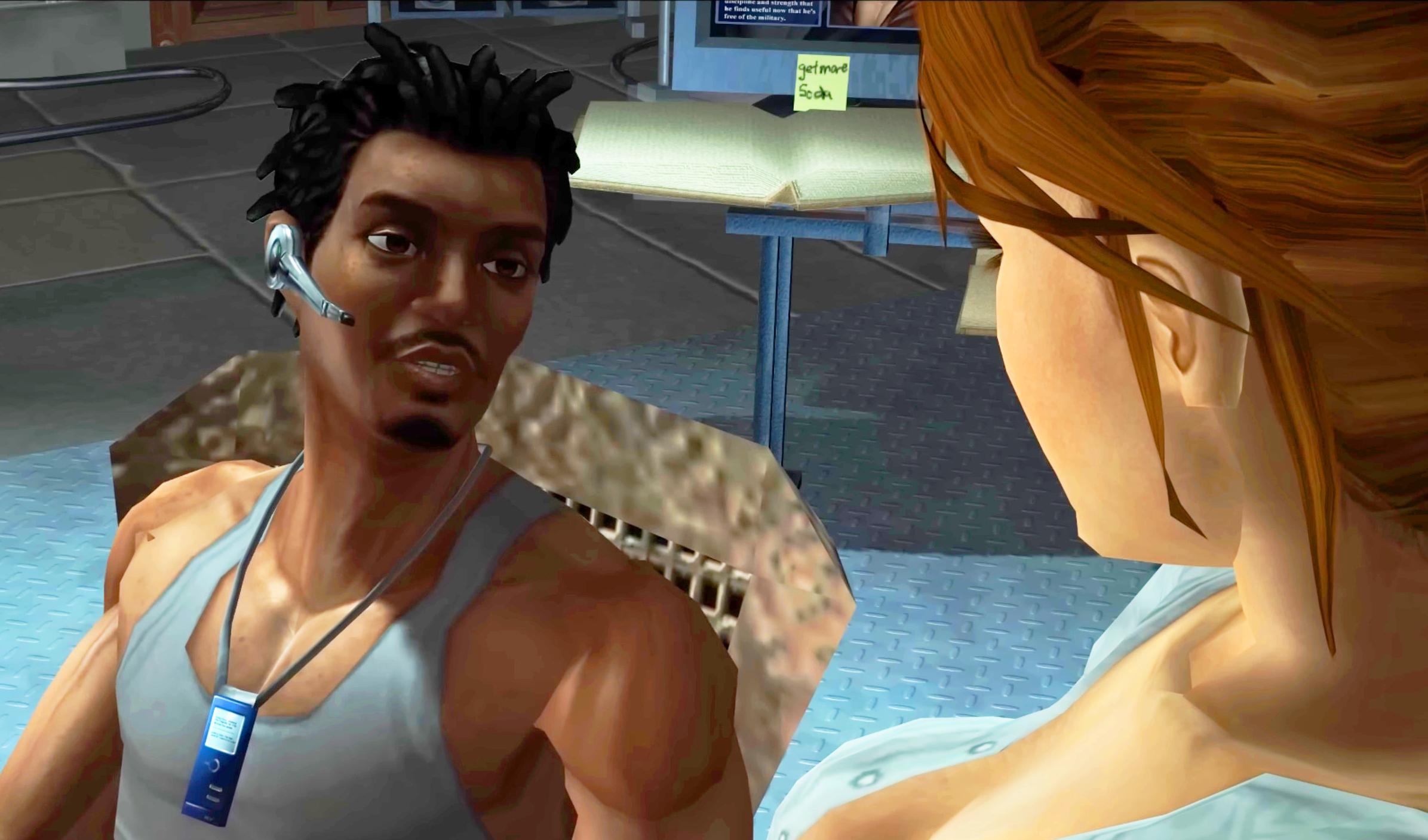 Zip (Alex Désert) tells Lara (Keeley Hawes) where to head next in Tomb Raider: Legend (2006), Eidos Interactive
