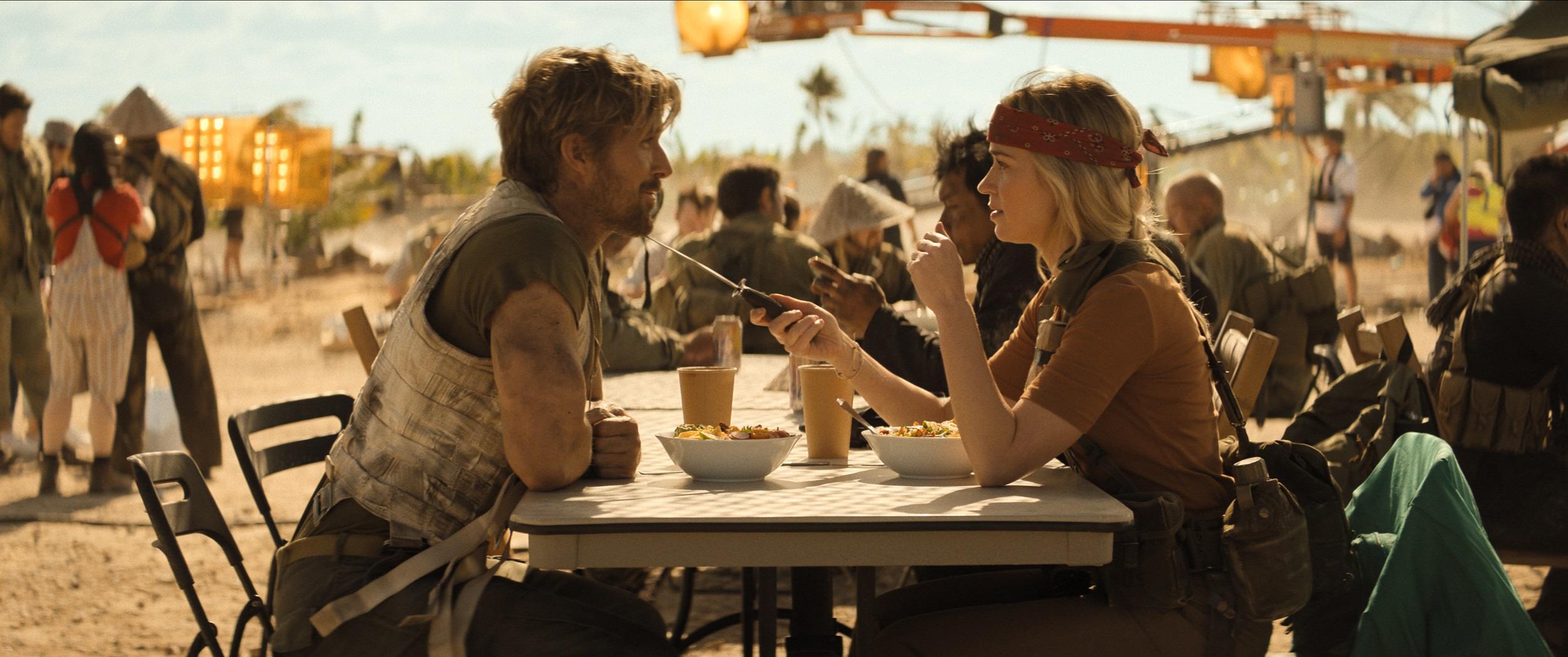 L to R: Ryan Gosling is Colt Seavers and Emily Blunt is Judy Moreno in THE FALL GUY, directed by David Leitch. Image property of Universal Pictures.