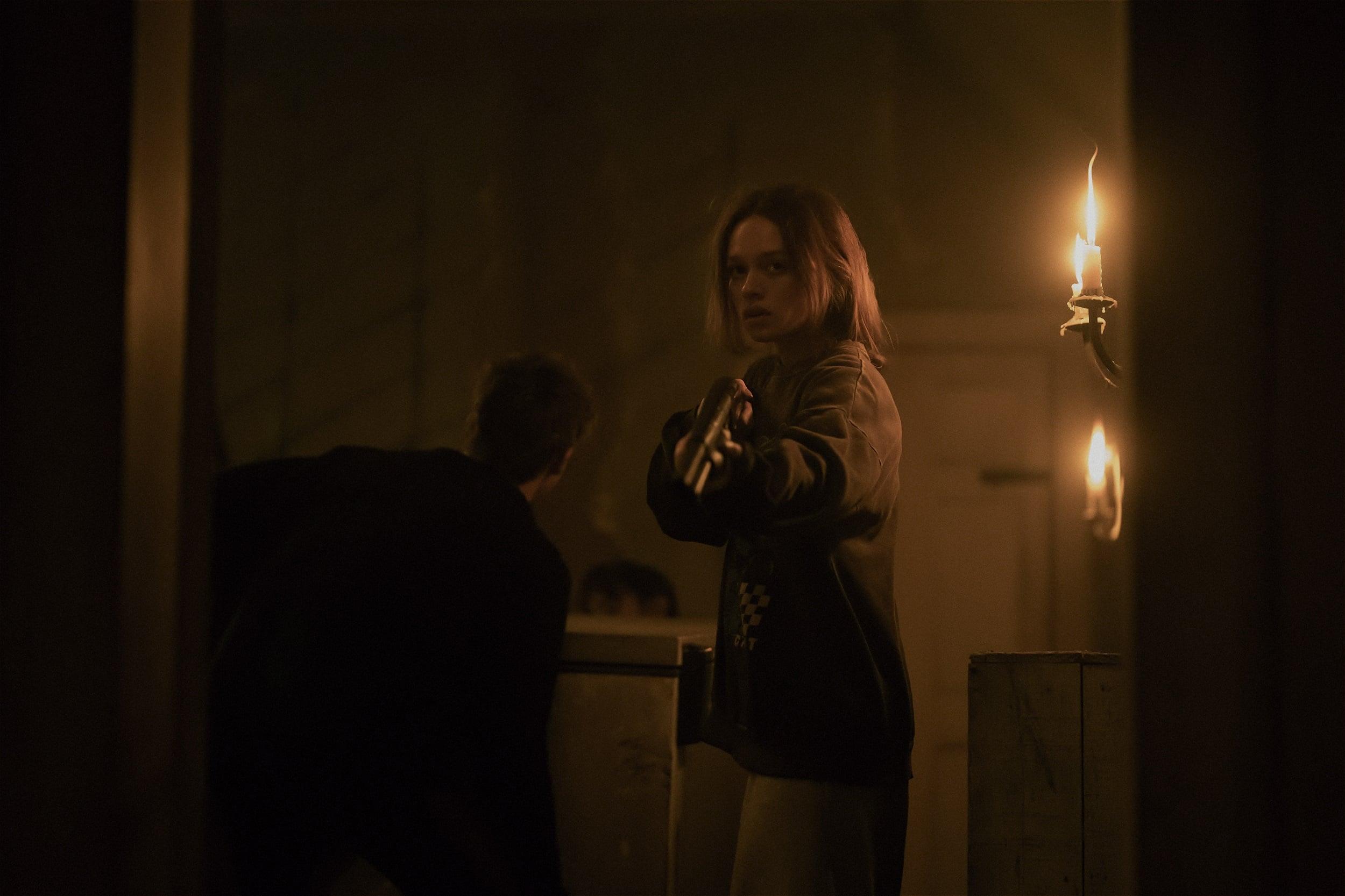Sadie Soverall as Charlotte in the action horror film Arcadian. Image property of RLJE Films.