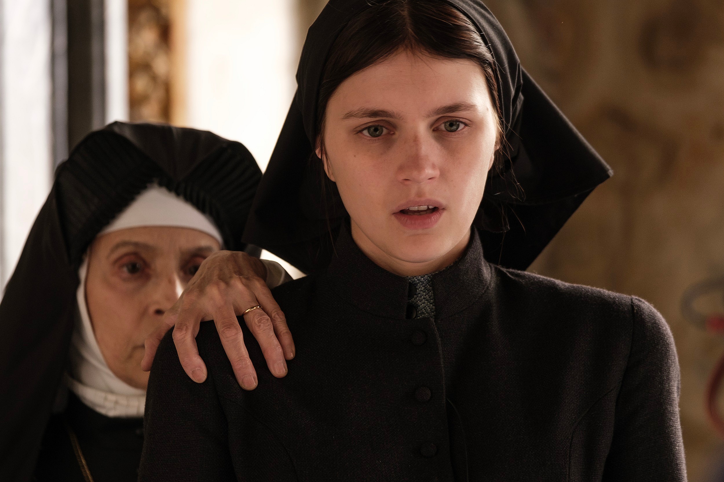 (L-R): Sonia Braga as Silvia and Nell Tiger Free as Margaret in 20th Century Studios' THE FIRST OMEN. Photo by Moris Puccio. © 2024 20th Century Studios. All Rights Reserved.