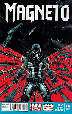 Magneto comic book cover featuring the character in armor surrounded by red magnetic energy and