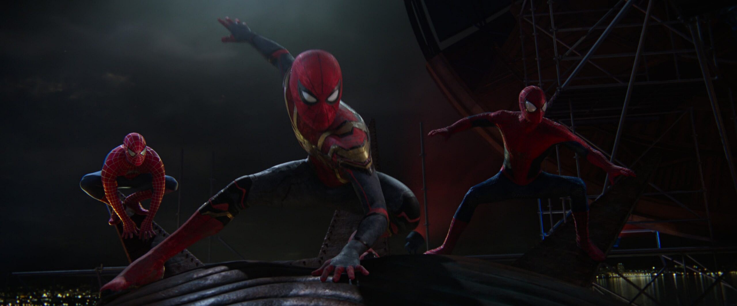 Spider-Man (Tobey Maguire), Spider-Man (Andrew Garfield), and Spider-Man (Tom Holland) prepare to save the multiverse in Spider-Man: No Way Home (2021), Marvel Entertainment via Blu-ray