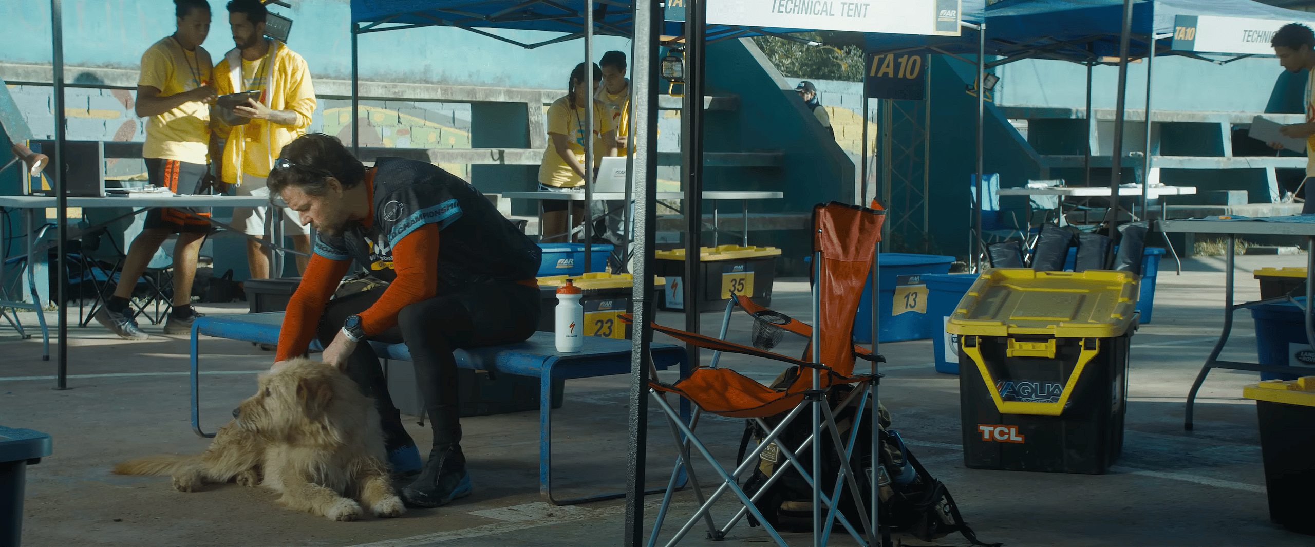 Ukai as Arthur and Mark Wahlberg as Michael Light in Arthur the King (2024), Lionsgate