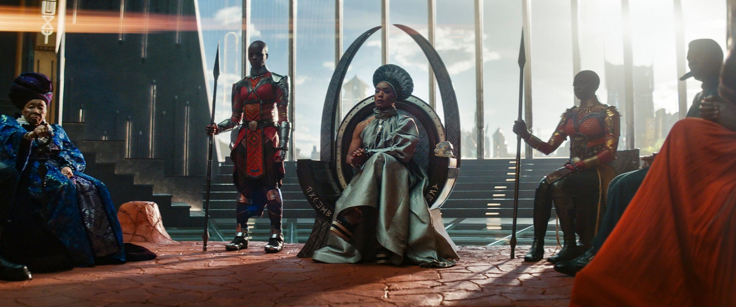 Dorothy Steel, Florence Kasumba, Angela Bassett, and Danai Gurira in Black Panther: Wakanda Forever