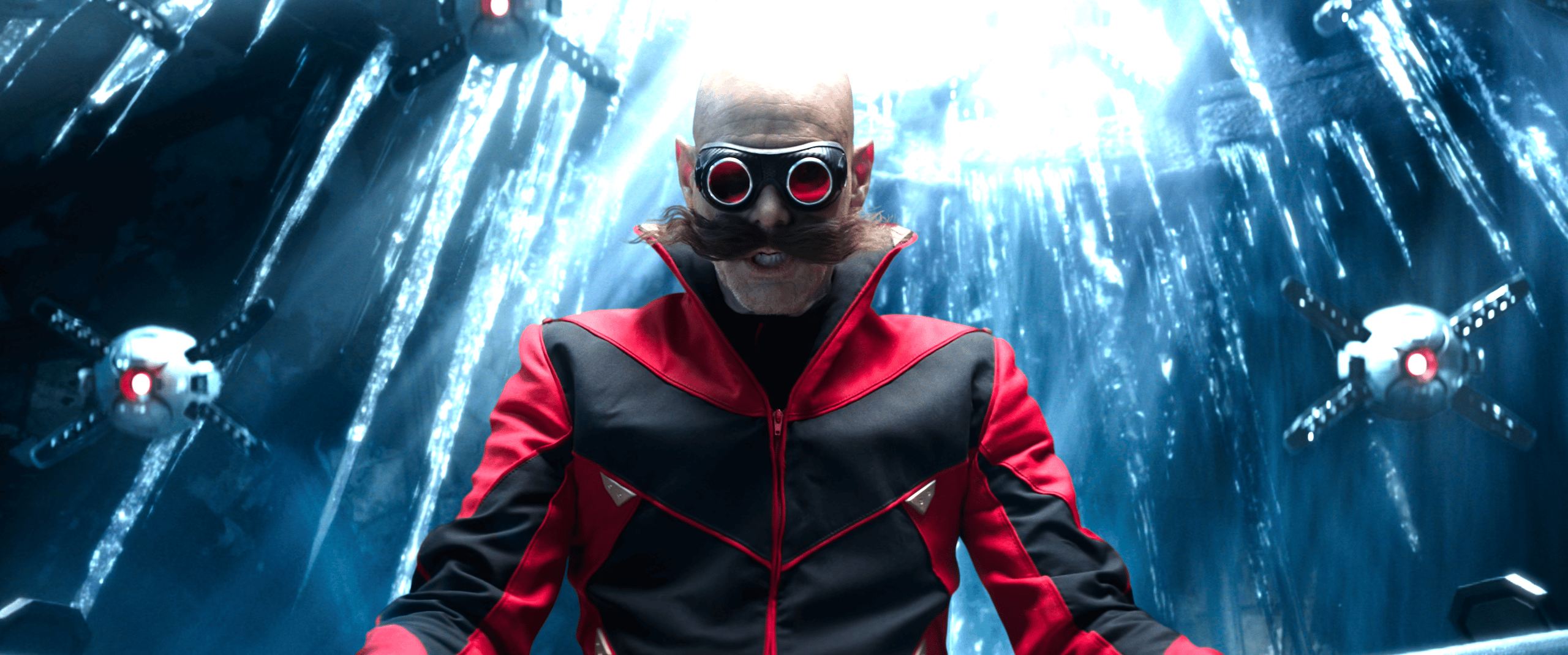 Dr. Robotnik (Jim Carrey) attempts to steal the Master Emerald in Sonic the Hedgehog 2 (2022), Paramount Pictures