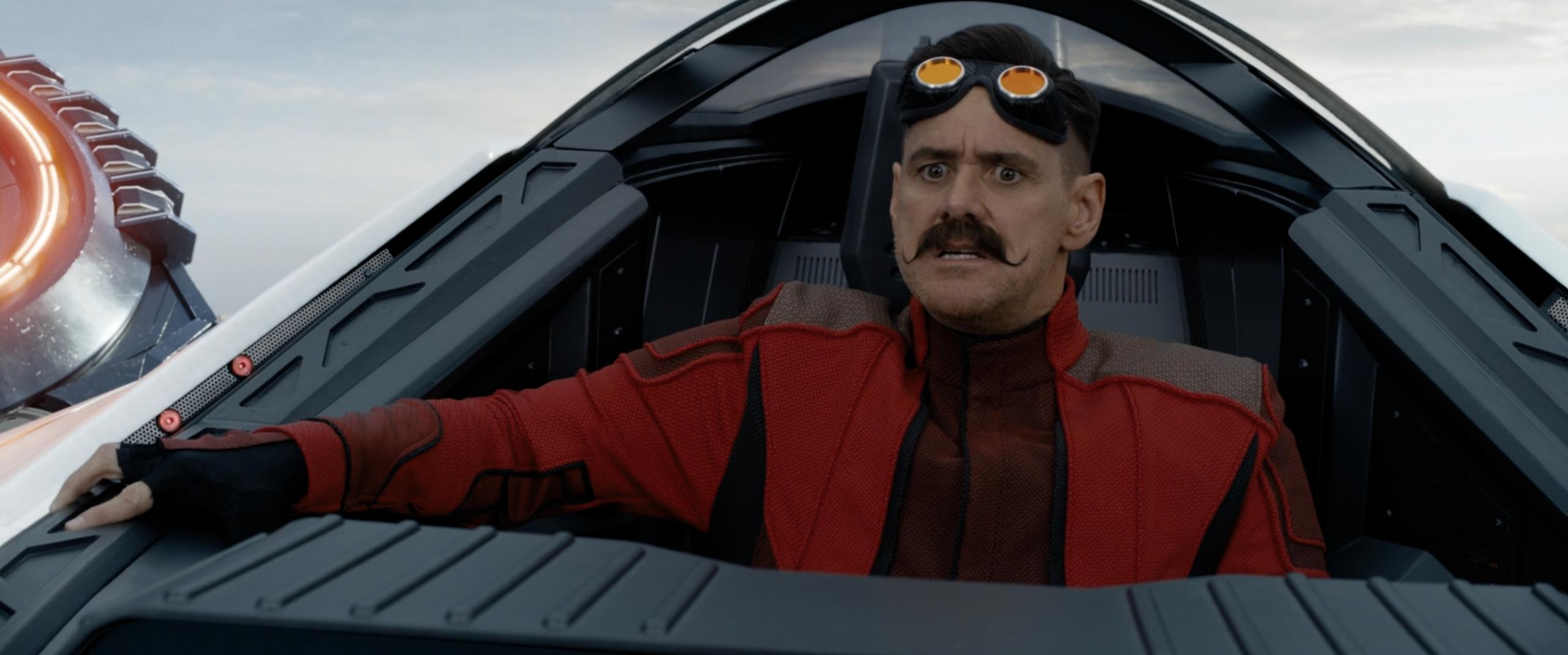 Dr. Robotnik (Jim Carrey) is not impressed by Sonic's (Ben Schwartz) plan of action in Sonic the Hedgehog (2020), Paramount Pictures