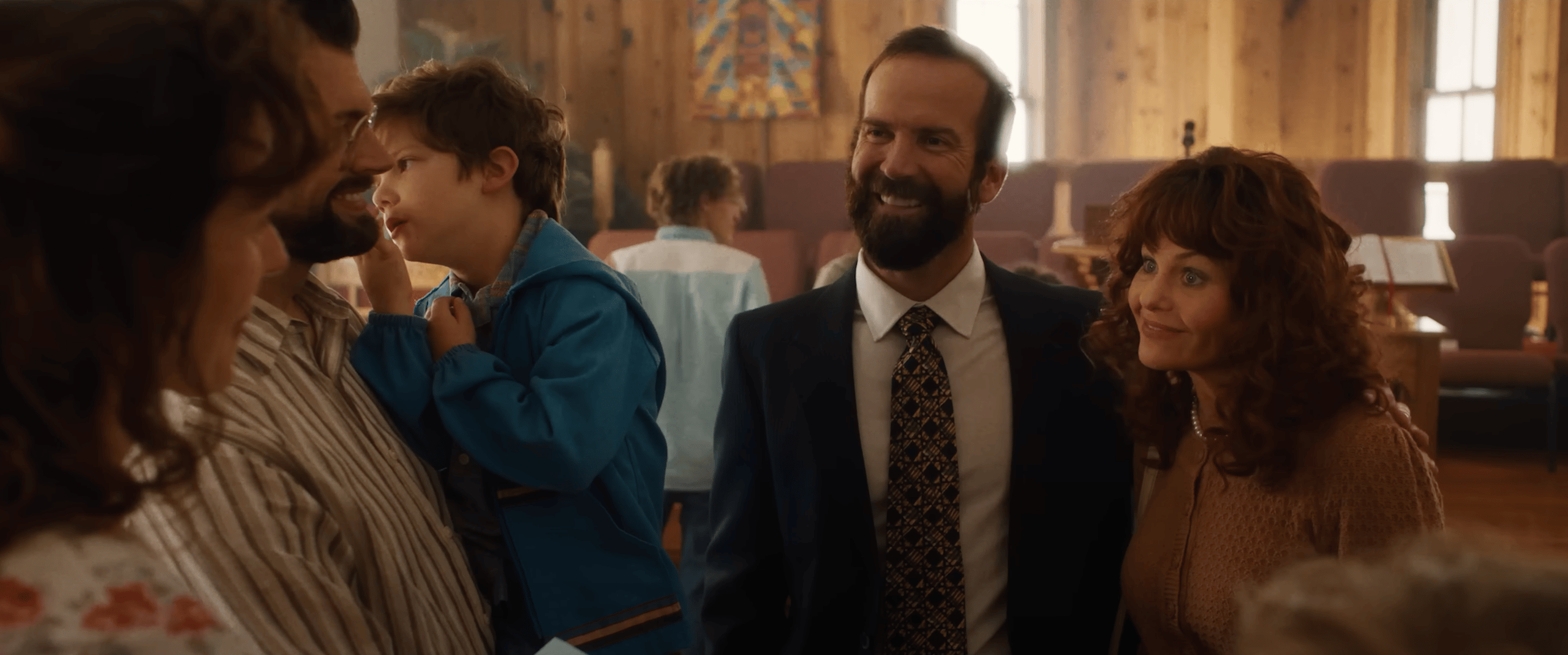 Daisy Betts as Helen Smallbone, Joel Smallbone as David Smallbone, Lucas Black as Jed Albright, and Candace Cameron Bure as Kay Albright in Unsung Hero (2024), Lionsgate
