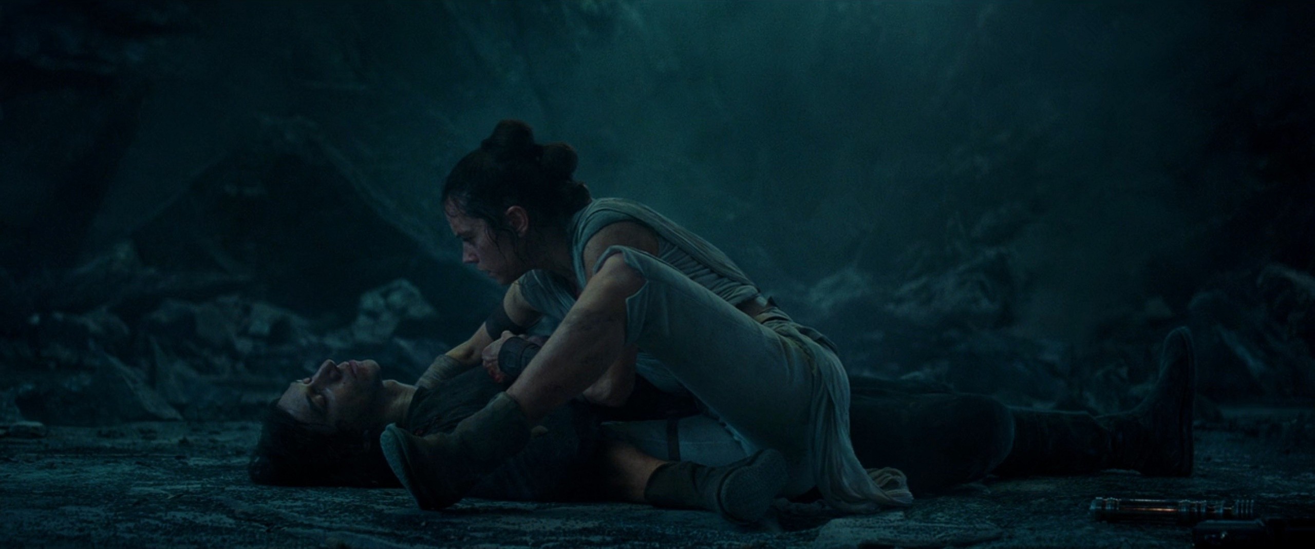 Ben Solo (Adam Driver) gives his own life to save Rey Palpatine (Daisy Ridley) in Star Wars Episode IX: The Rise of Skywalker (2019), Lucasfilm Ltd.