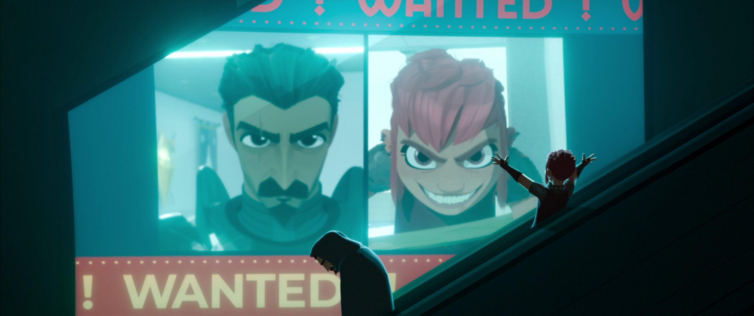 NIMONA - A Knight (Riz Ahmed) is framed for a crime he didn't commit and the only person who can help him prove his innocence is Nimona (Chloë Grace Moretz), a shape-shifting teen who might also be a monster he's sworn to kill. Set in a techno-medieval world unlike anything animation has tackled before, this is a story about the labels we assign to people and the shapeshifter who refuses to be defined by anyone. Cr: Netflix © 2023