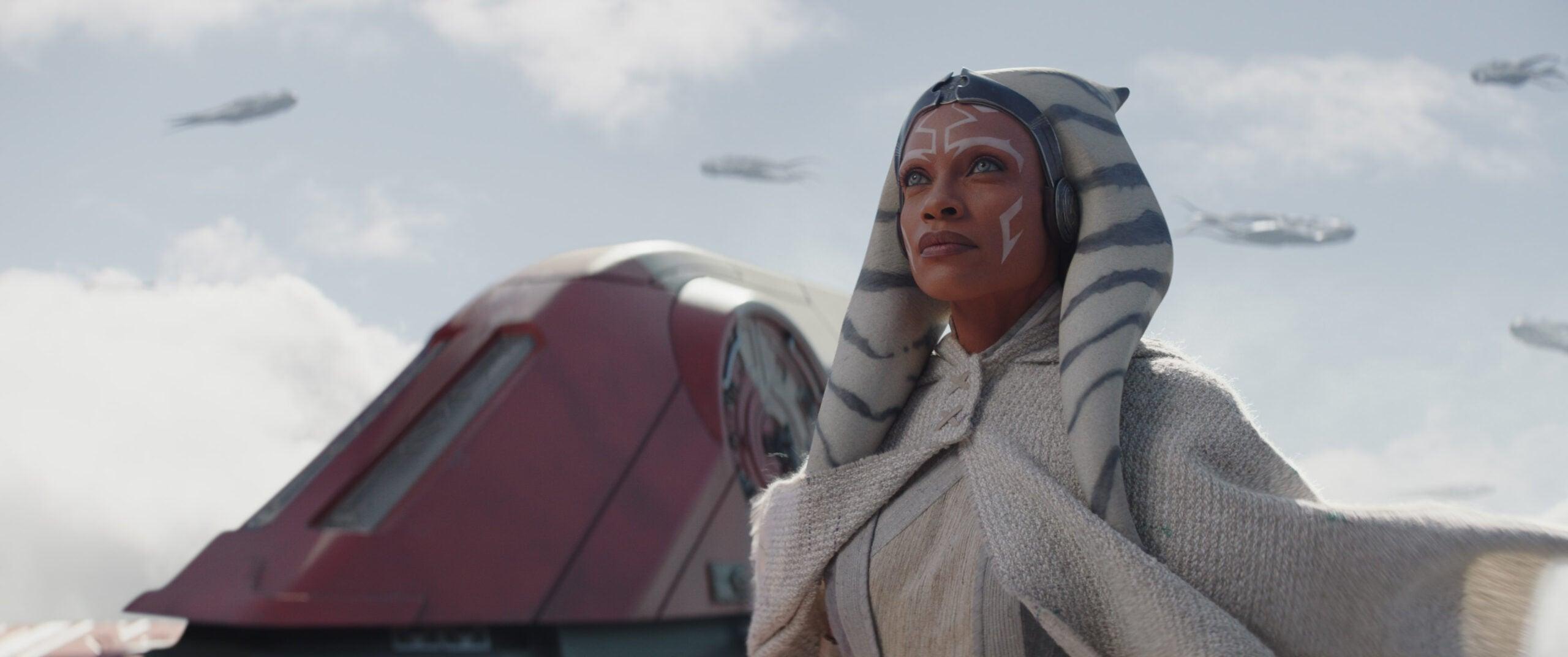 Ahsoka Tano (Rosario Dawson) with purrgil in a scene from Lucasfilm's STAR WARS: AHSOKA, exclusively on Disney+. ©2023 Lucasfilm Ltd. & TM. All Rights Reserved.