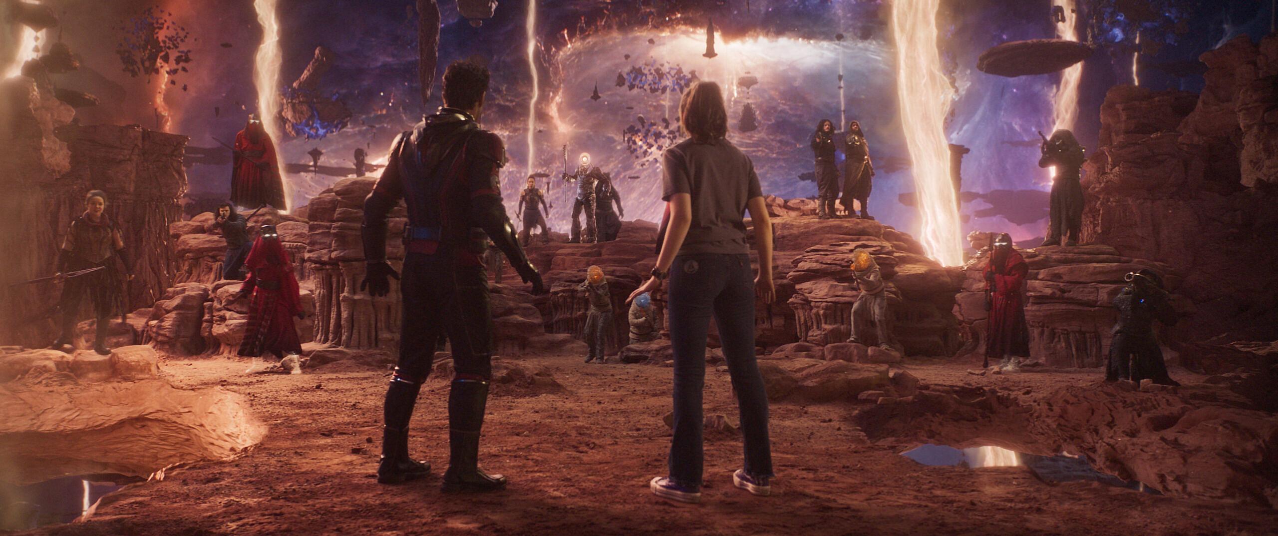 Paul Rudd as Ant-Man and Kathryn Newton as Cassie Lang in Ant-Man and the Wasp: Quantumania