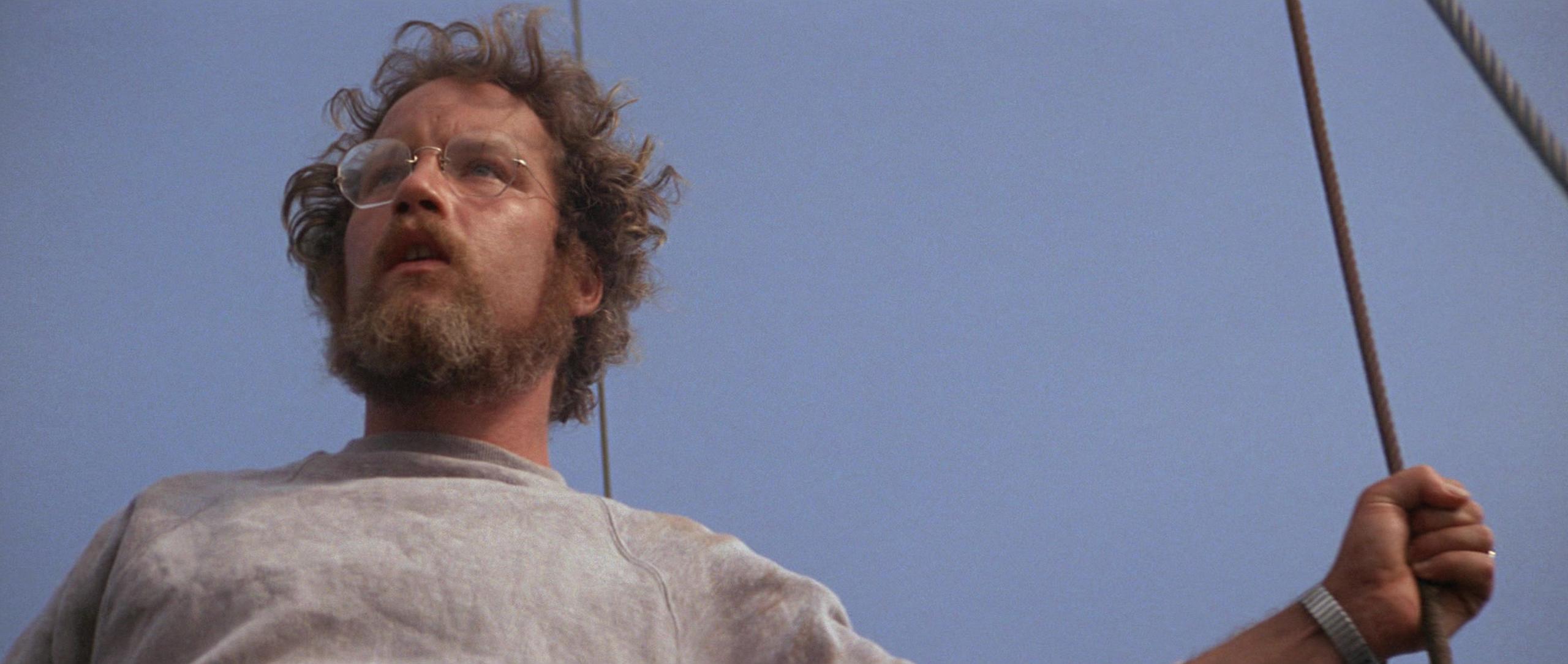 Matt Hooper (Richard Dreyfuss) sees the shark for the first time in Jaws (1975), Universal Pictures