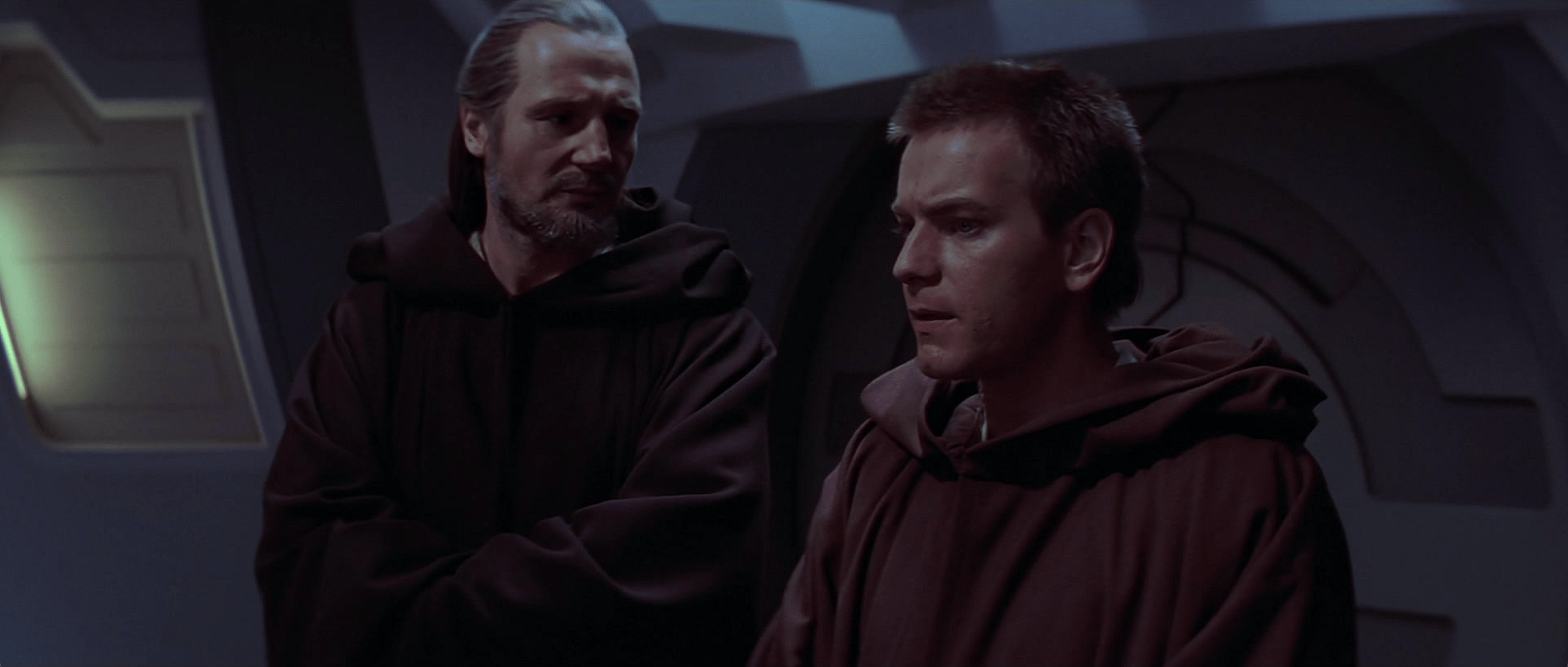 Qui-Gon Jinn (Liam Neeson) gives Obi-Wan Kenobi (Ewan McGregor) a lesson about mindfulness in Star Wars Episode I: The Phantom Menace (1999), Lucasfilm Ltd.