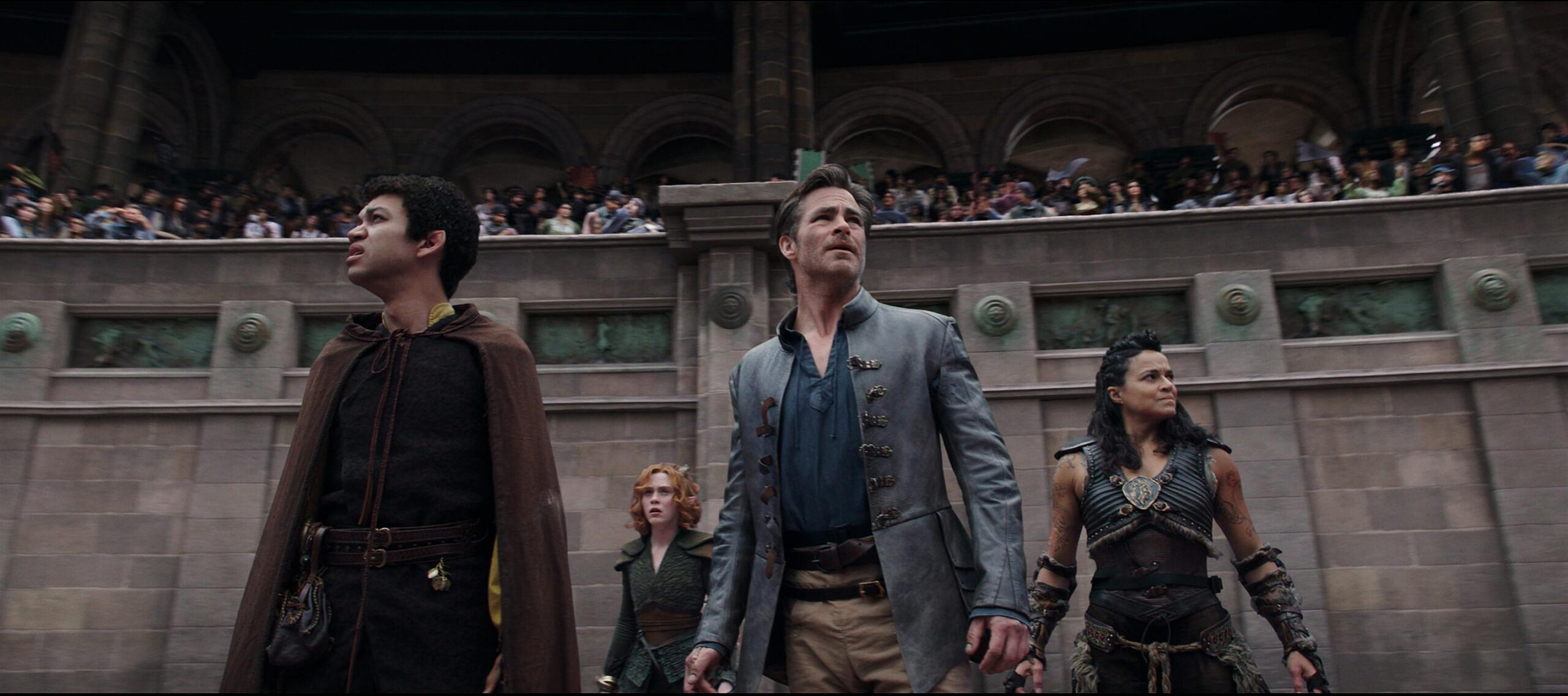 Justice Smith, Chris Pine, Sophia Lillis, and Michelle Rodriguez in Dungeons & Dragons: Honor Among