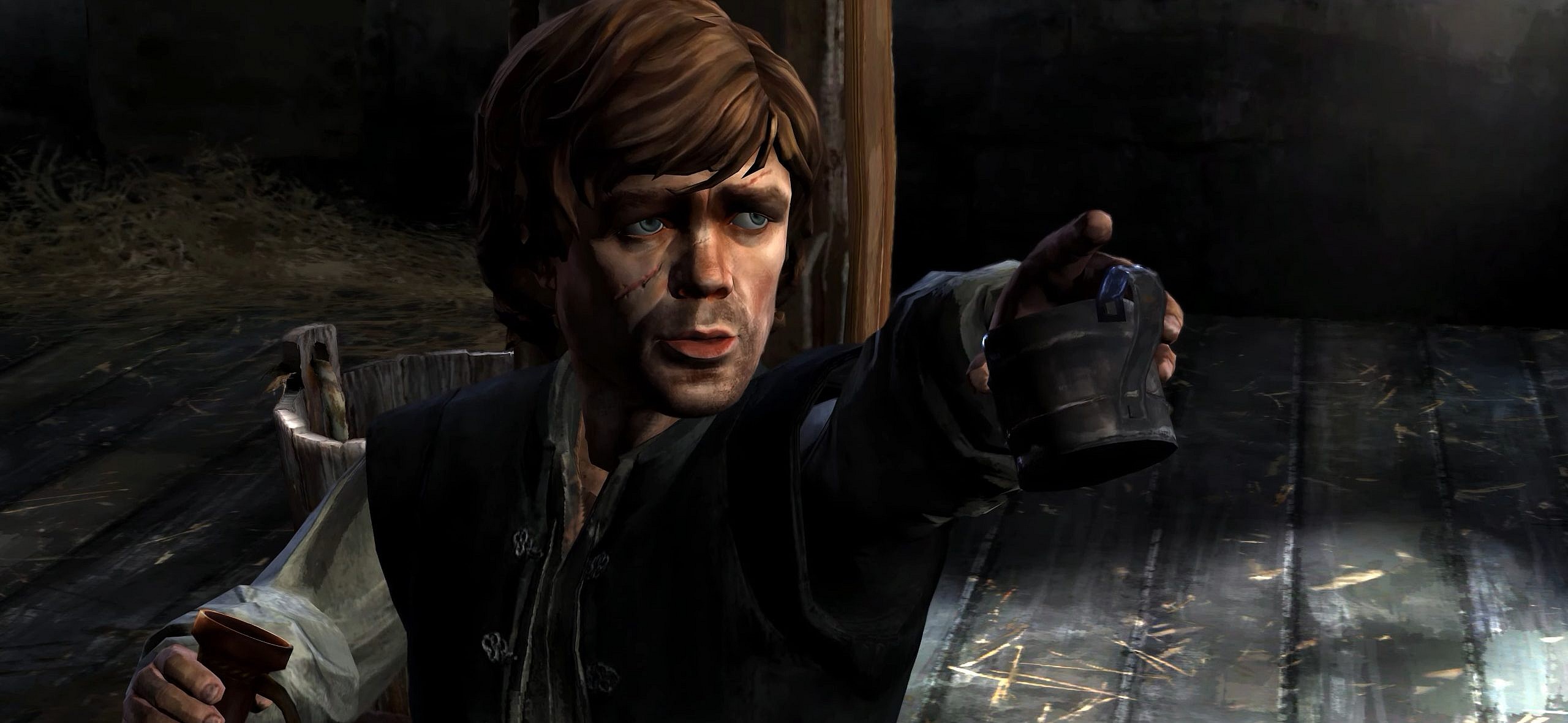 Tyrion Lannister (Peter Dinklage) offers Mira (Martha Mackintosh) a drink in Game of Thrones: A Telltale Game Series (2014), Telltale Games