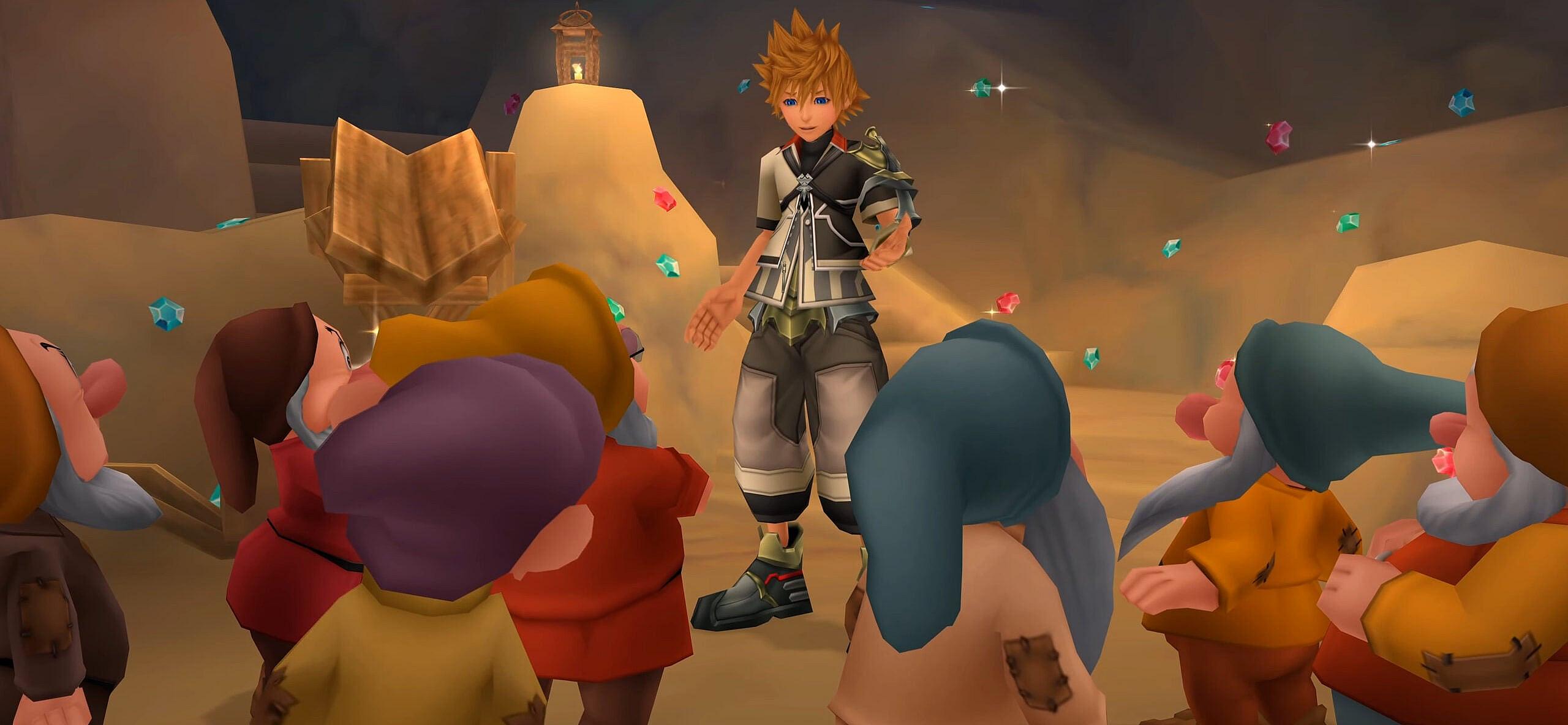 Ventus asks the Seven Dwarfs for help in Kingdom Hearts Birth by Sleep (2009), Square Enix