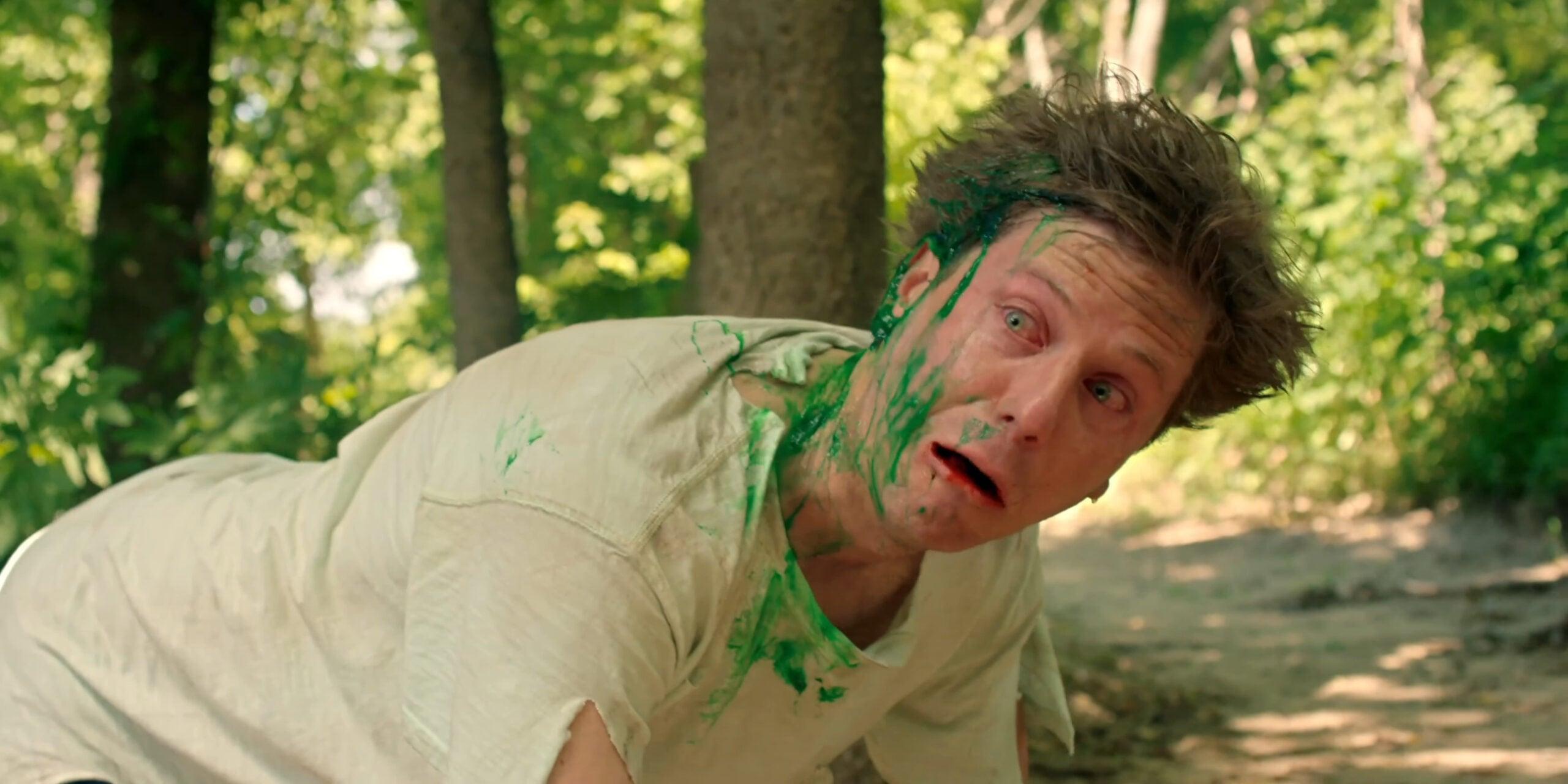 Mark (Kirk Johnson) begins to melt in Scare Package (2020), Shudder