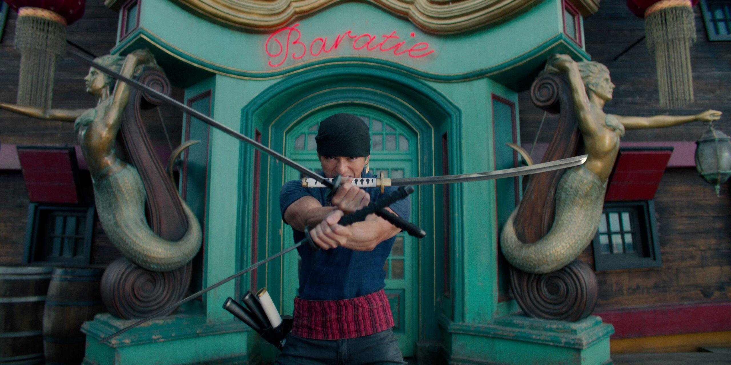 One Piece. Mackenyu Arata as Roronoa Zoro in season 1 of One Piece. Cr. Courtesy of Netflix © 2023