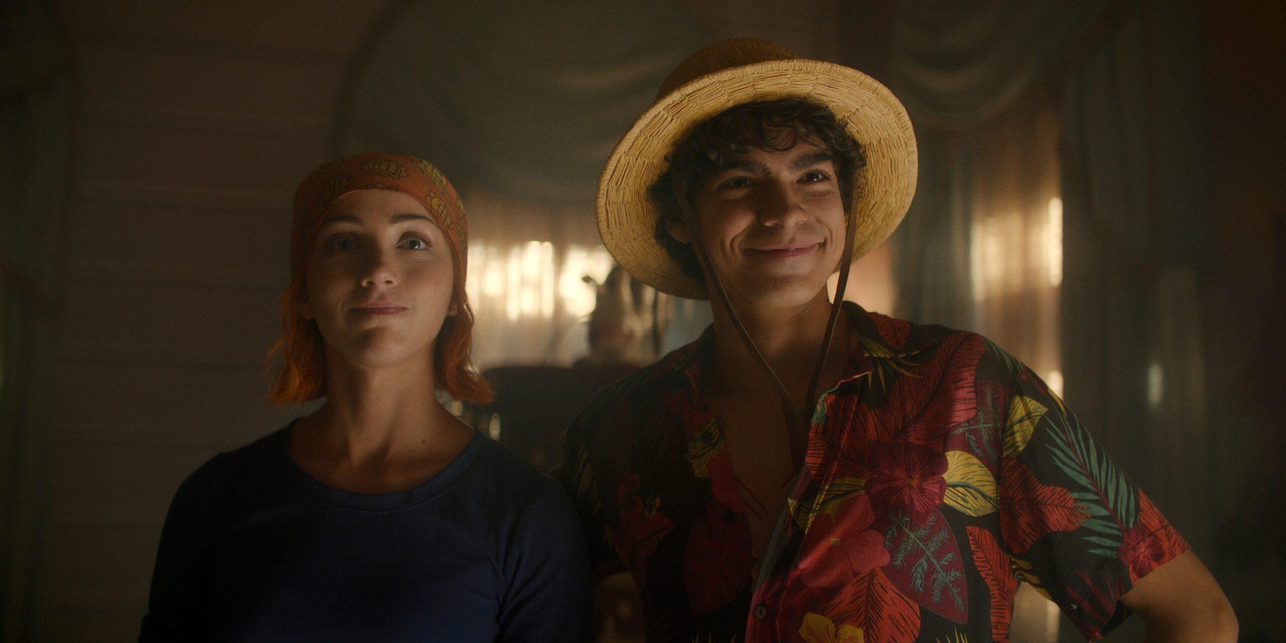 Emily Rudd as Nami, Iñaki Godoy as Monkey D. Luffy in One Piece season 1 (2023), Netflix