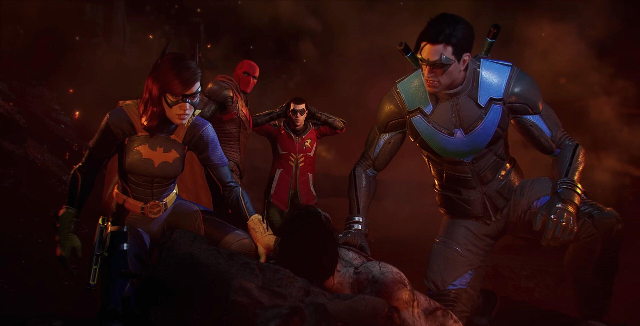 Team discovers Bruce Wayne's body in Gotham Knights (2022), Warner Bros. Montreal