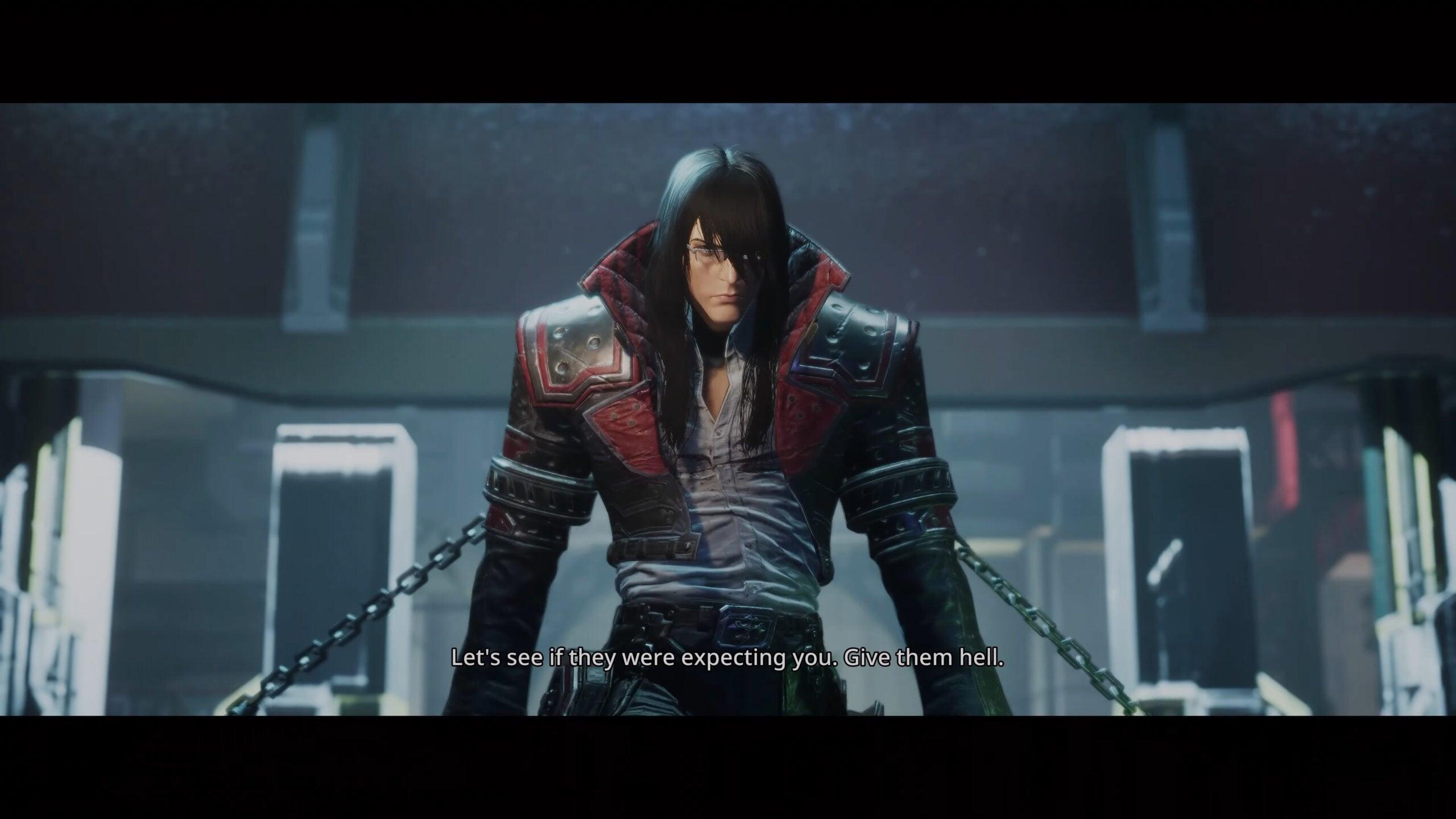 Grave arrives at the train station in 'Gungrave: G.O.R.E' (2022), Prime Matter via Xbox