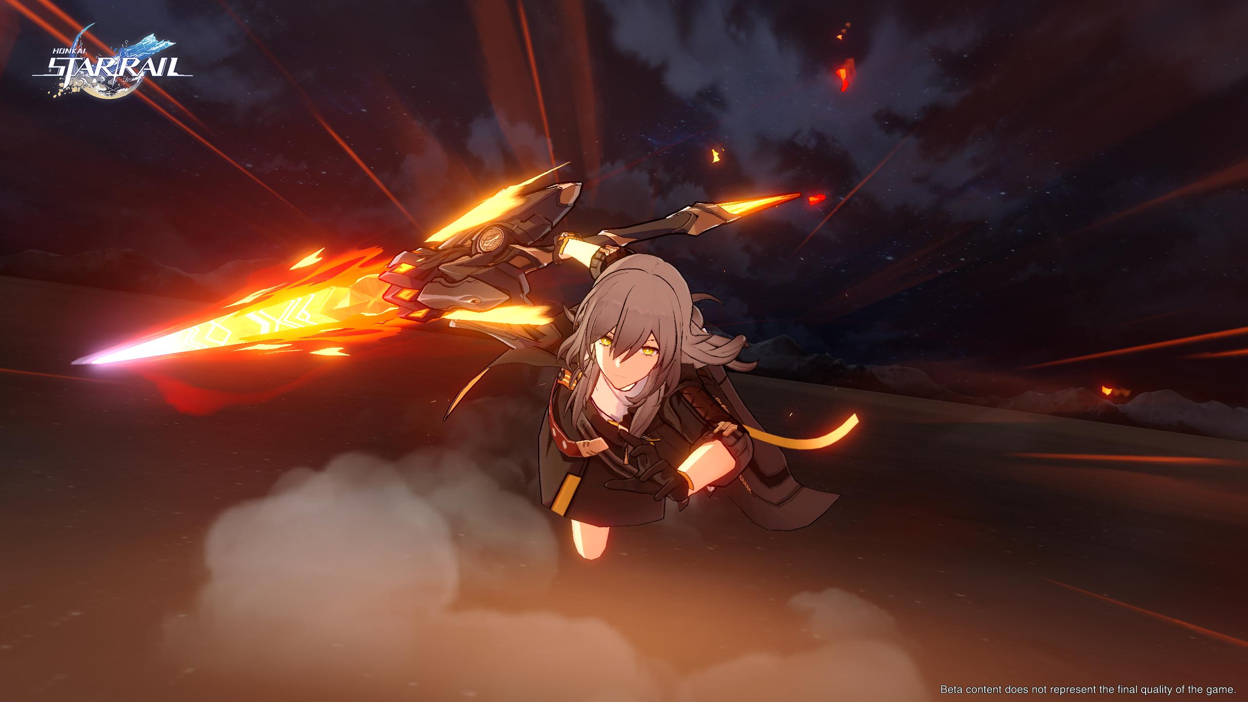The female Traiblazer charges forward with a blazing lance via Honkai: Star Rail (2023), HoYoverse