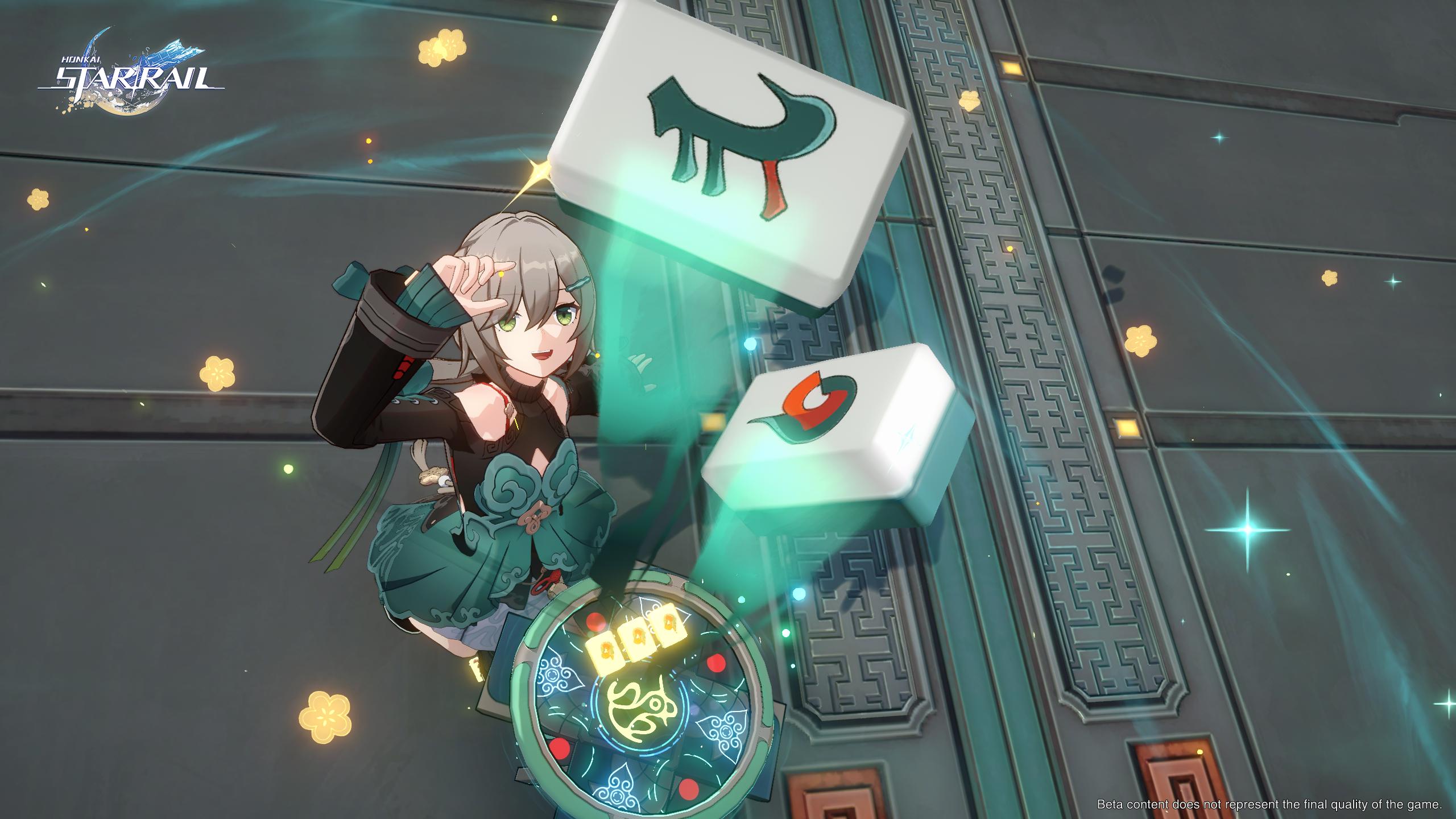 Qingque hurls mahjong tiles into the air with delight via Honkai: Star Rail (2023), HoYoverse