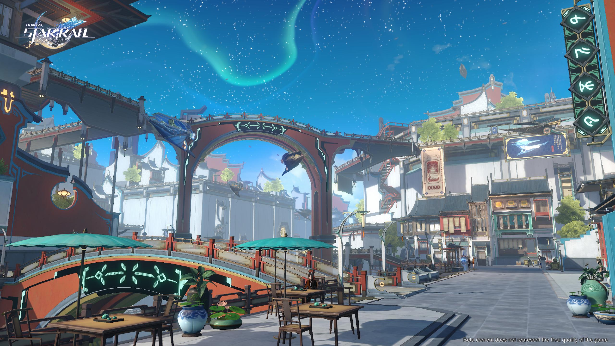 The Cloudford marketplace aboard the Xianzhou Loufu via Honkai: Star Rail (2023), HoYoverse