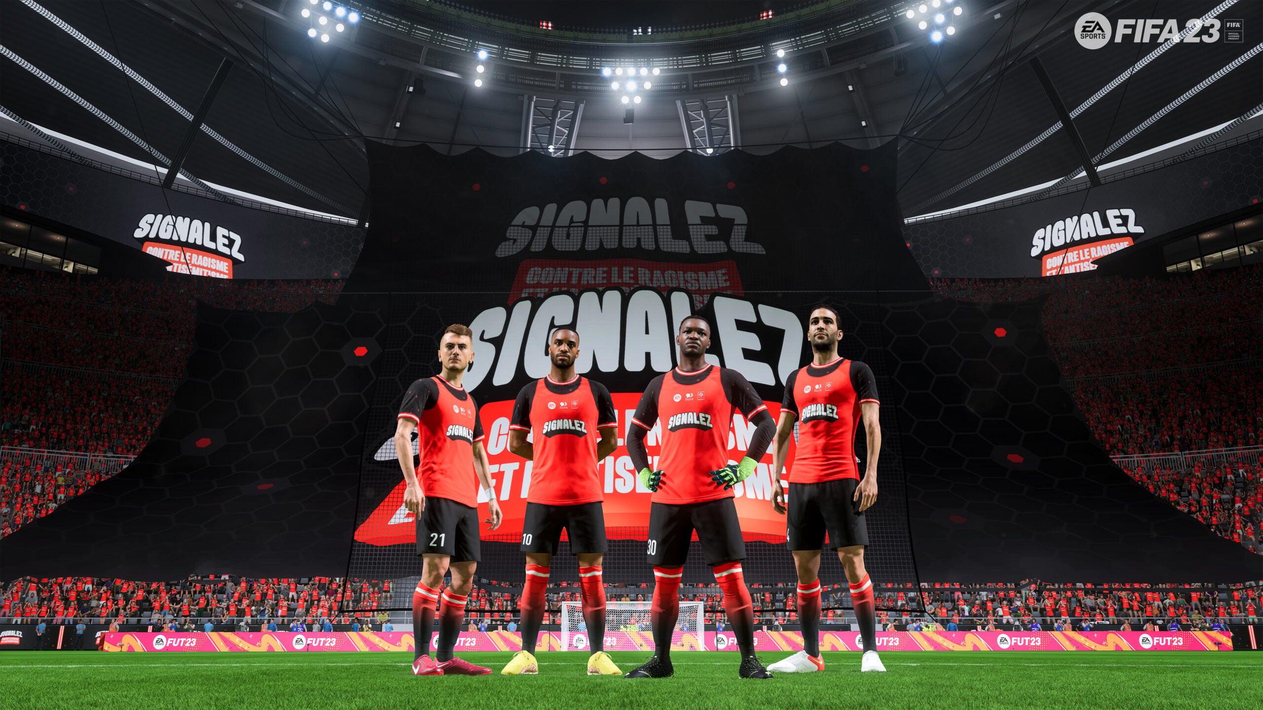 French players from the Ligue 1 Uber Eats league wear their SIGNALEZ kits via FIFA 23 (2022), EA Sports