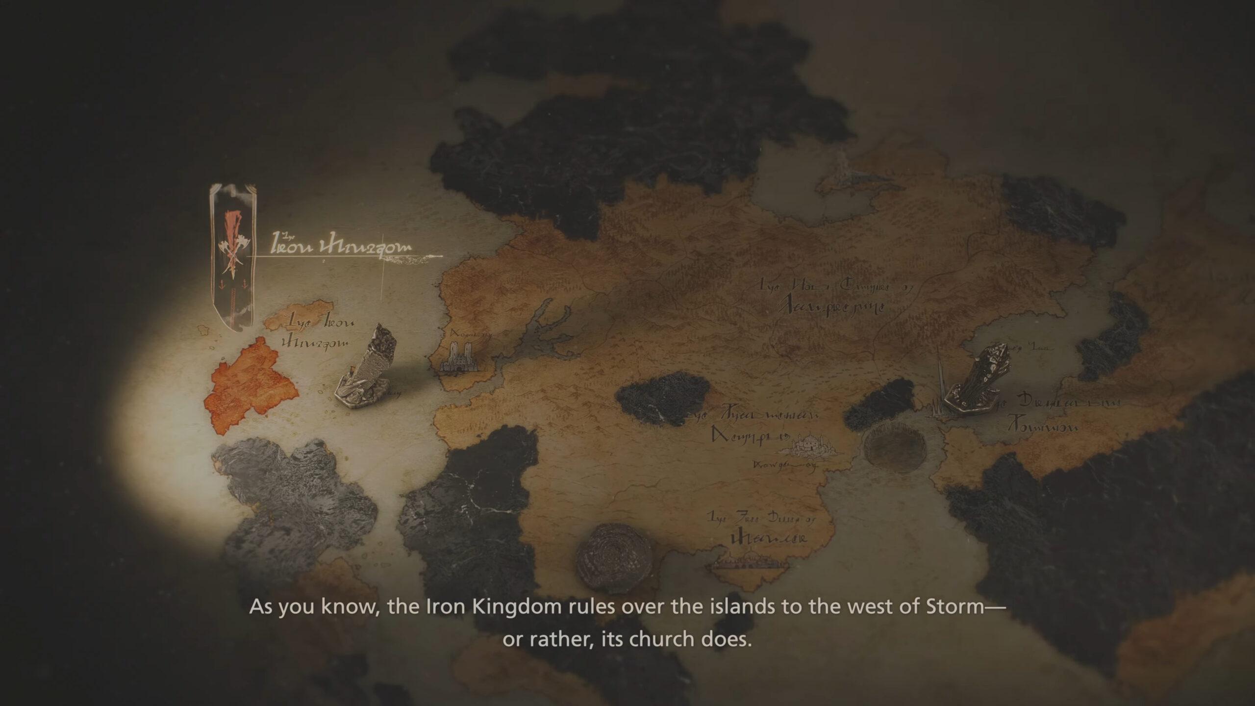 Vivian Ninetales (Yuki Anado) recounts the history of the Iron Kingdom in Final Fantasy XVI (2023), Square Enix