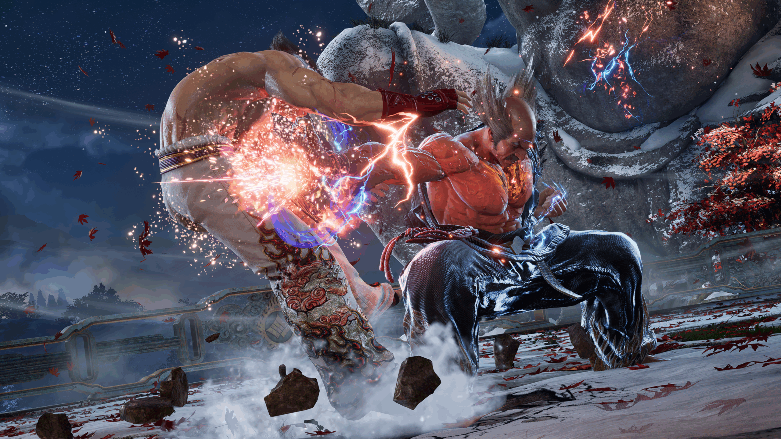 Heihachi Mishima (Taiten Kusunoki) delivers a hard punch to the gut of Jin Kazama (Isshin Chiba) in Tekken 8 (2024), Bandai Namco Entertainment