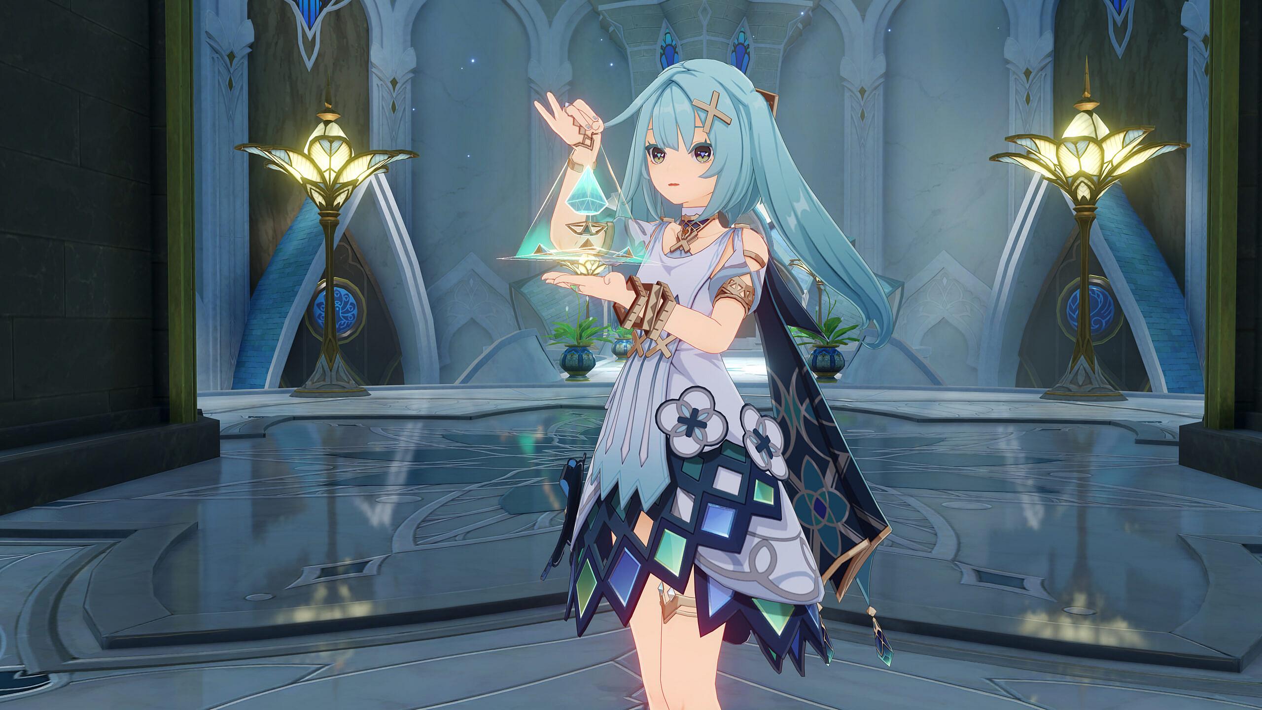 Faruzan balances her scales as The Traveler battles foes in Genshin Impact (2020), miHoYo