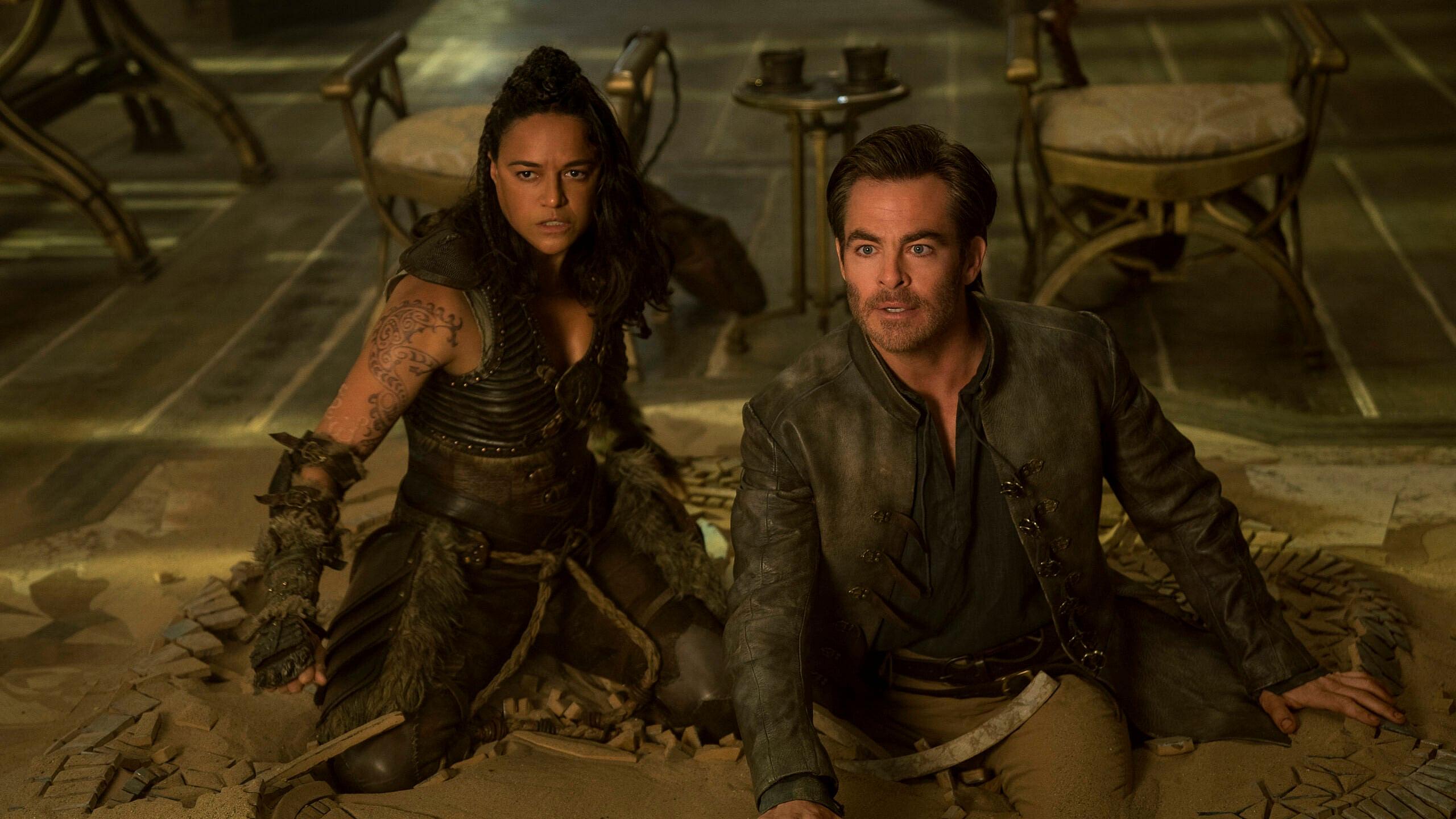 Chris Pine as Edgin and Michelle Rodriguez as Holga in Dungeons & Dragons: Honor Among Thieves