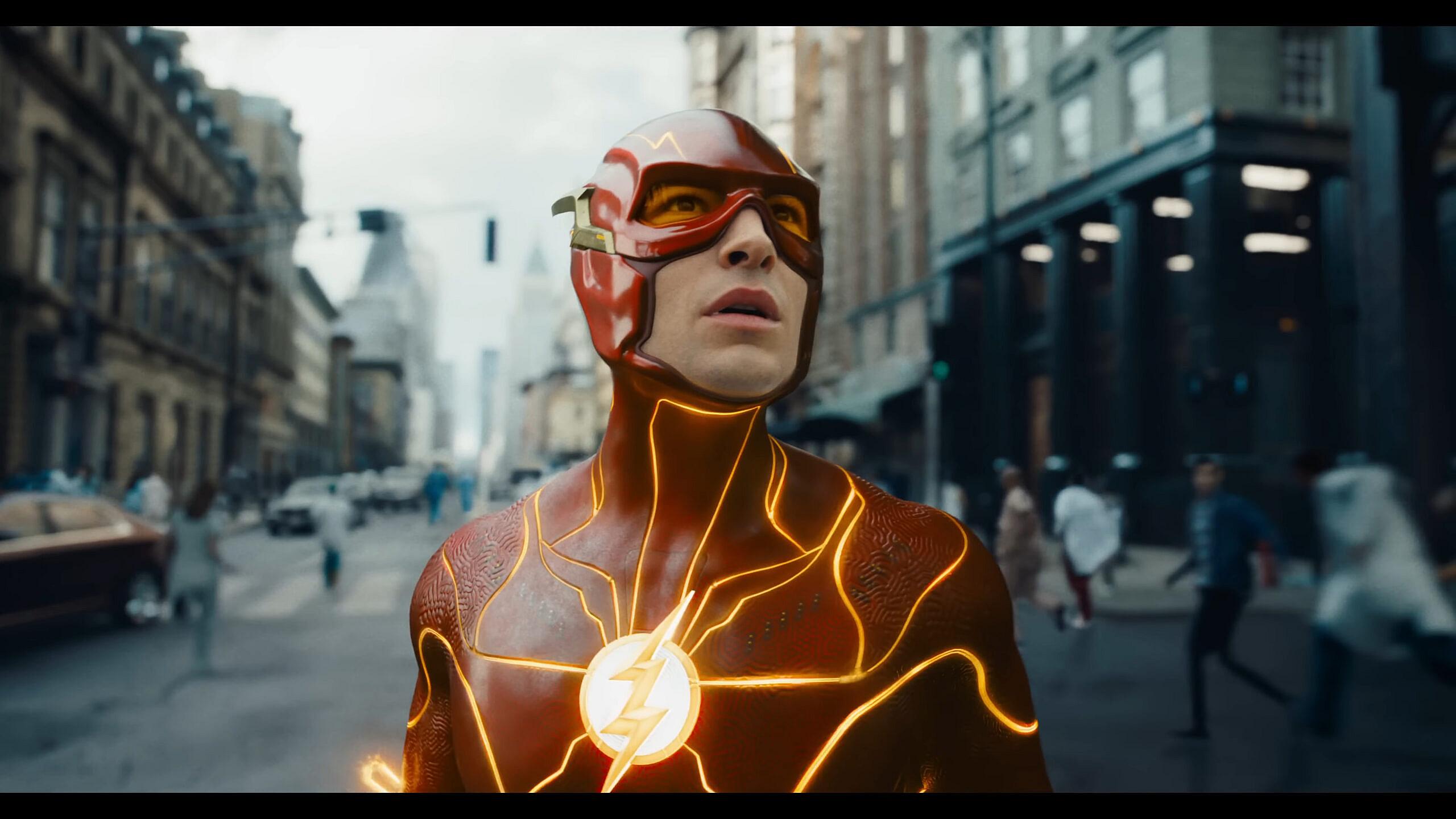 Barry Allen (Ezra Miller) witnesses Kryptonian terraforming engine in The Flash (2023), Warner
