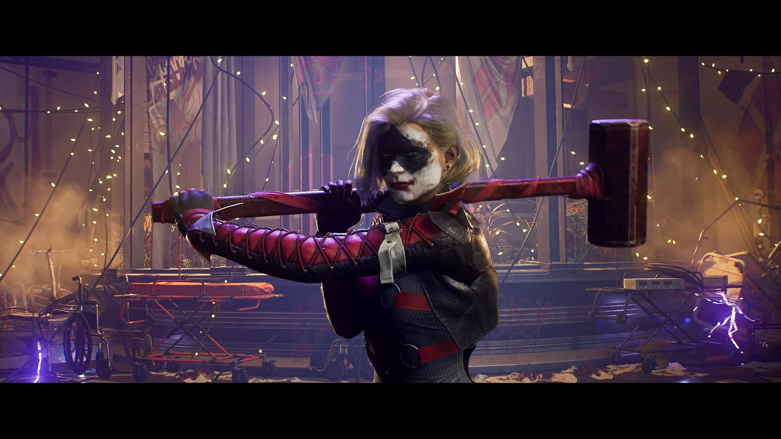 Harley Quinn (Kari Wahlgren) is ready to play in Gotham Knights (2022), Warner Bros. Montreal