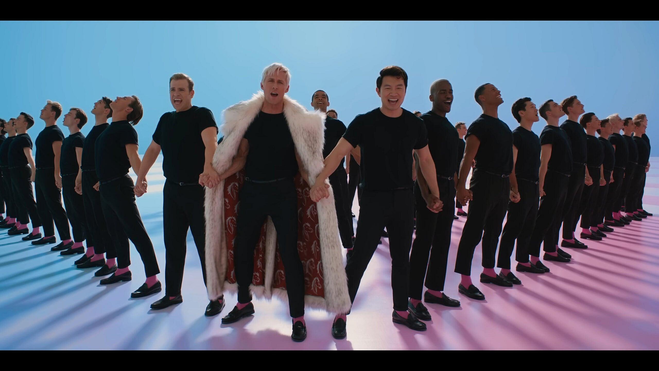 Ken and Ken 2 lead an all-Ken dance number in Barbie (2023), Warner Bros. Pictures